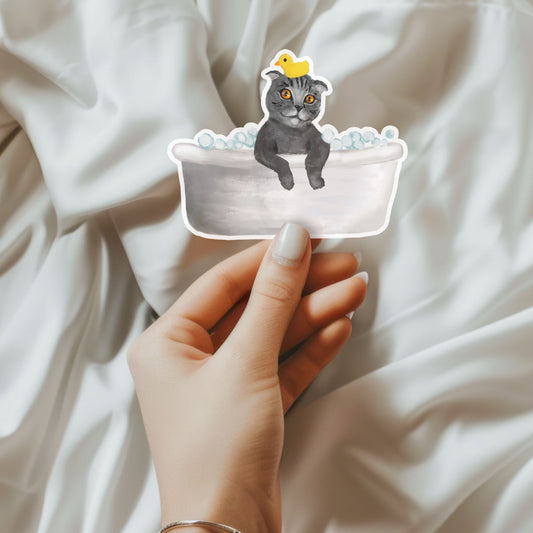 Gray Cat Vinyl Sticker - MerikaArt