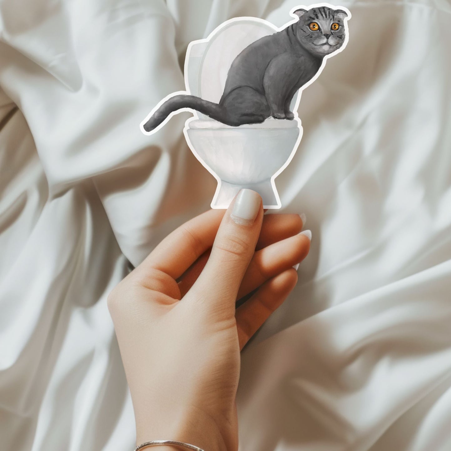 Gray Cat Vinyl Sticker - MerikaArt