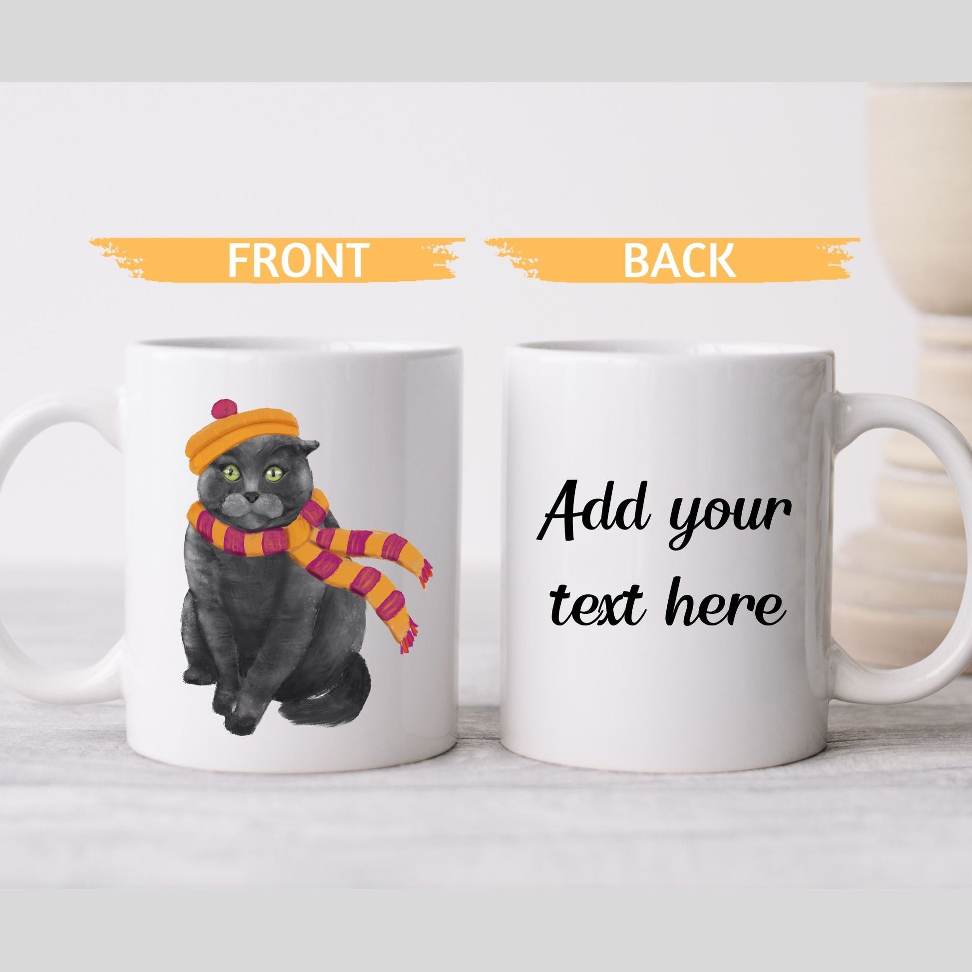 Gray Cat Winter Mug - MerikaArt