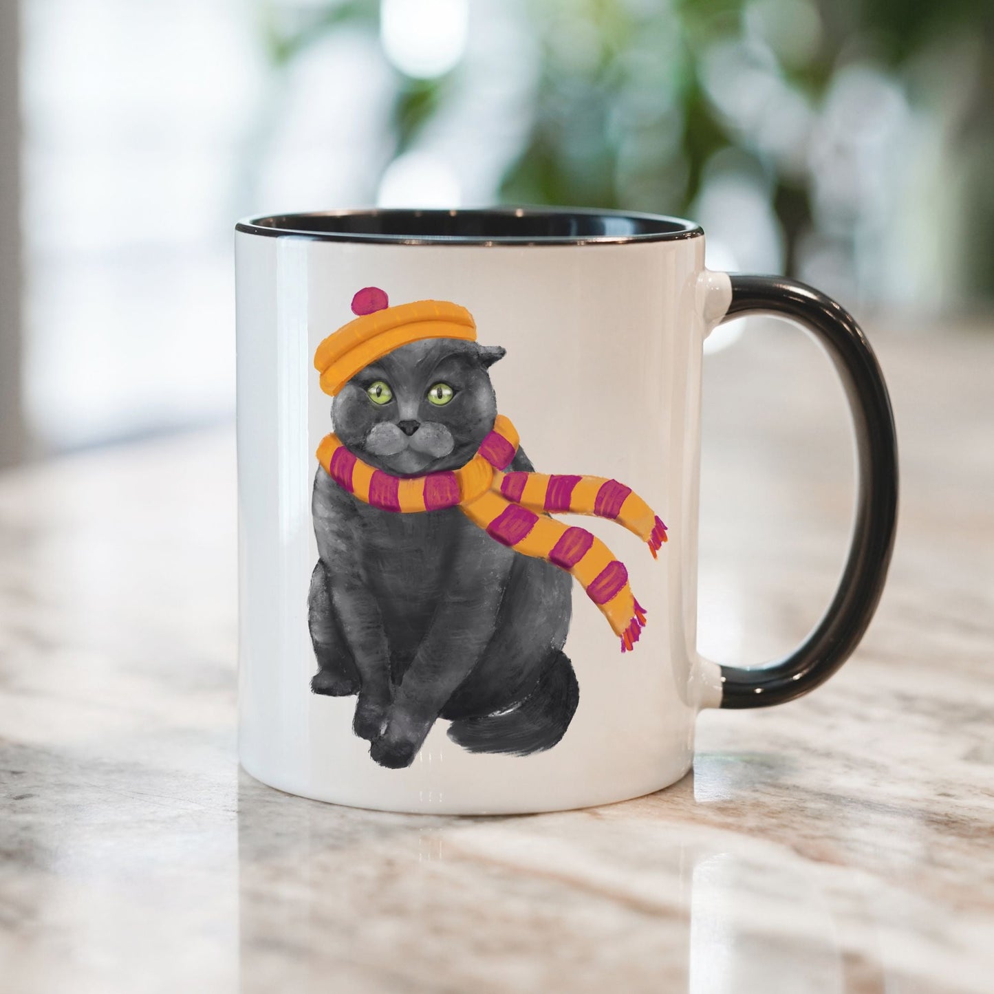 Gray Cat Winter Mug - MerikaArt