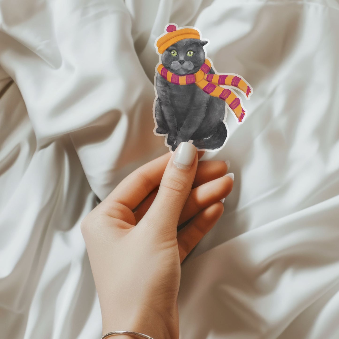 Gray Cat Winter Sticker - MerikaArt