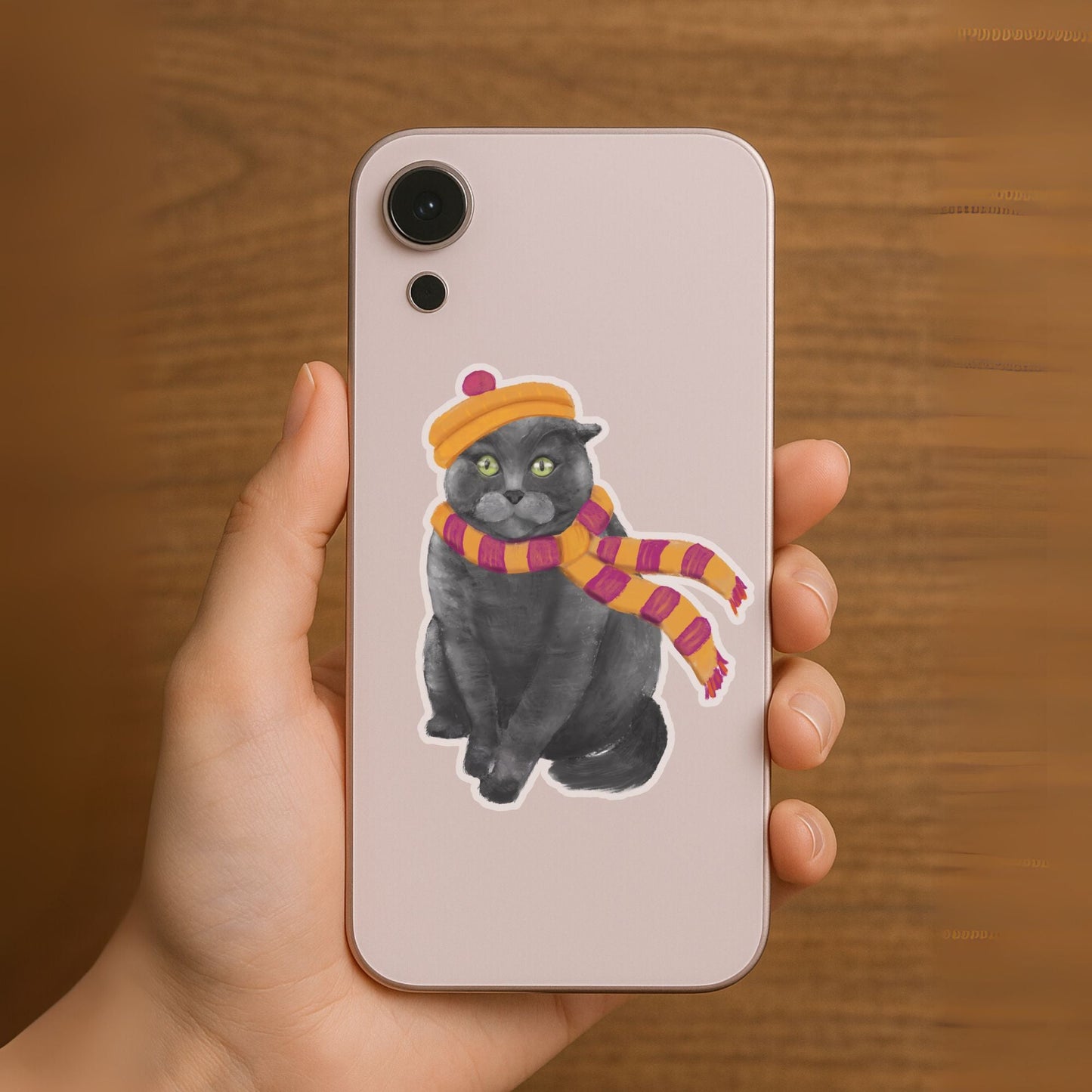 Gray Cat Winter Sticker - MerikaArt