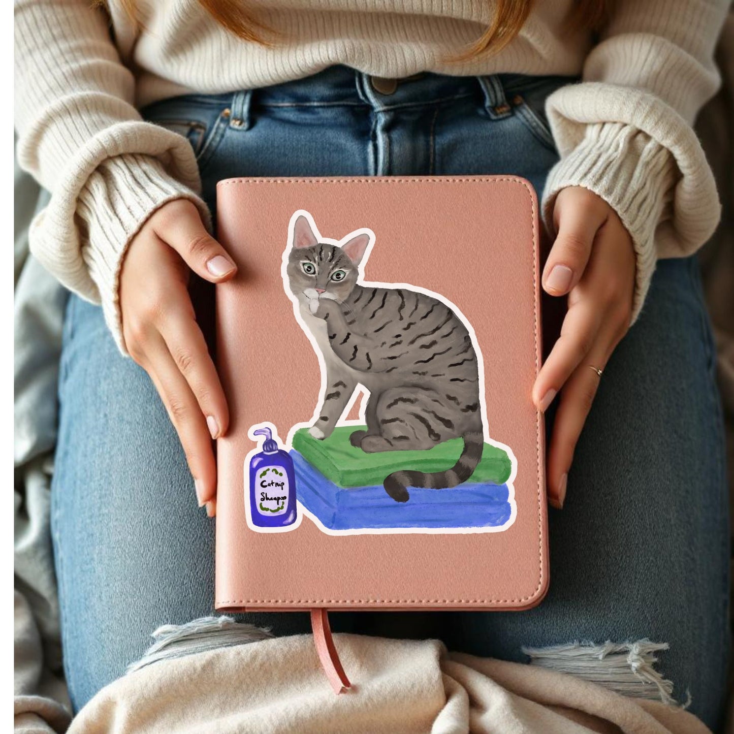 Gray Cat with Shampoo Sticker - MerikaArt