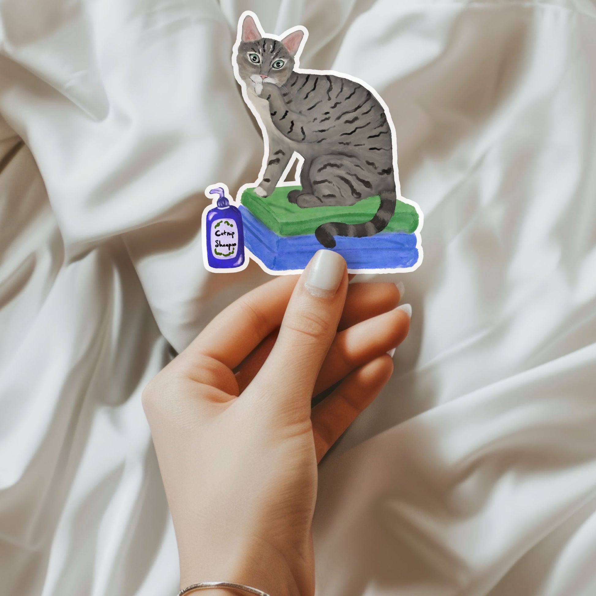 Gray Cat with Shampoo Sticker - MerikaArt