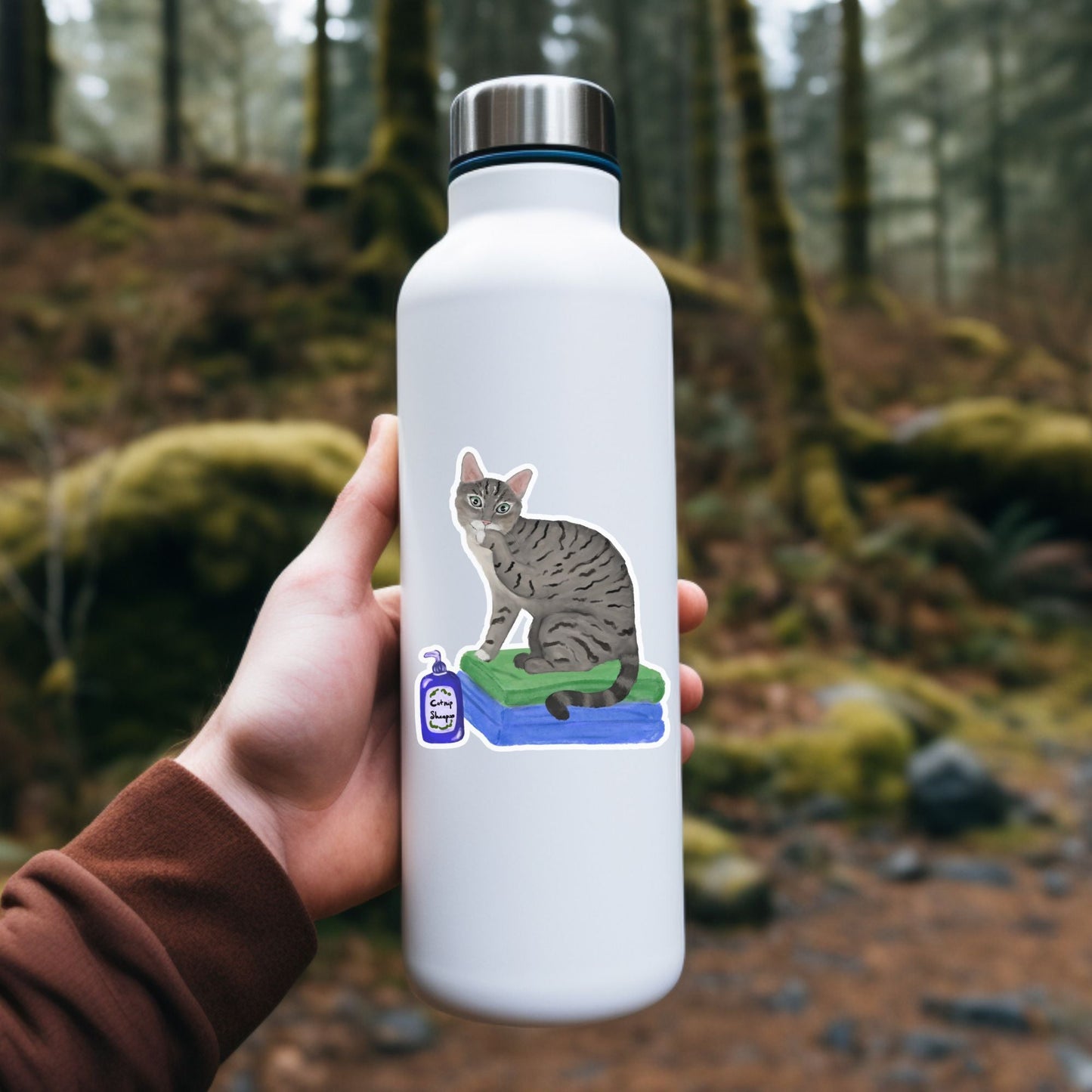 Gray Cat with Shampoo Sticker - MerikaArt