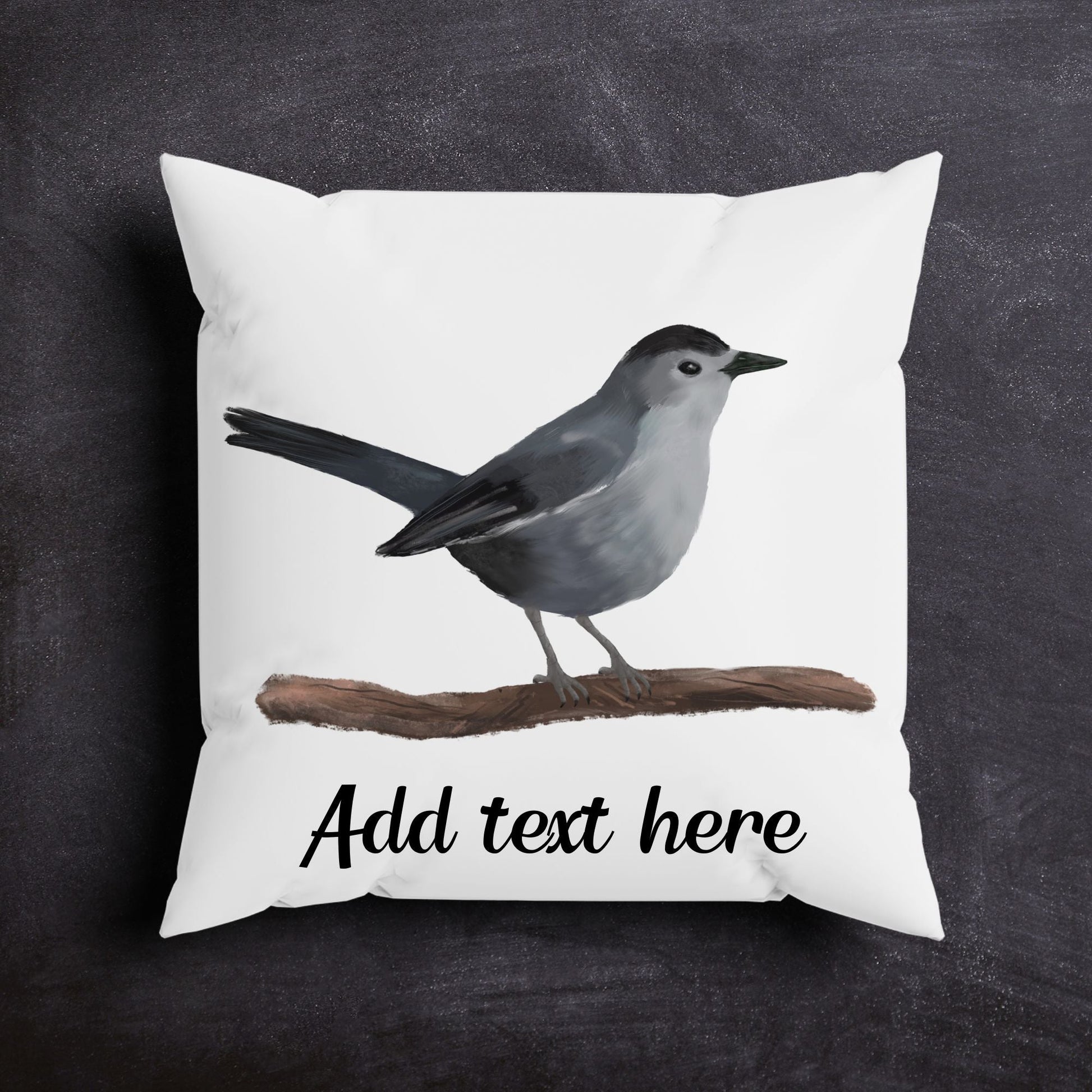 Gray Catbird Bird Pillow - MerikaArt