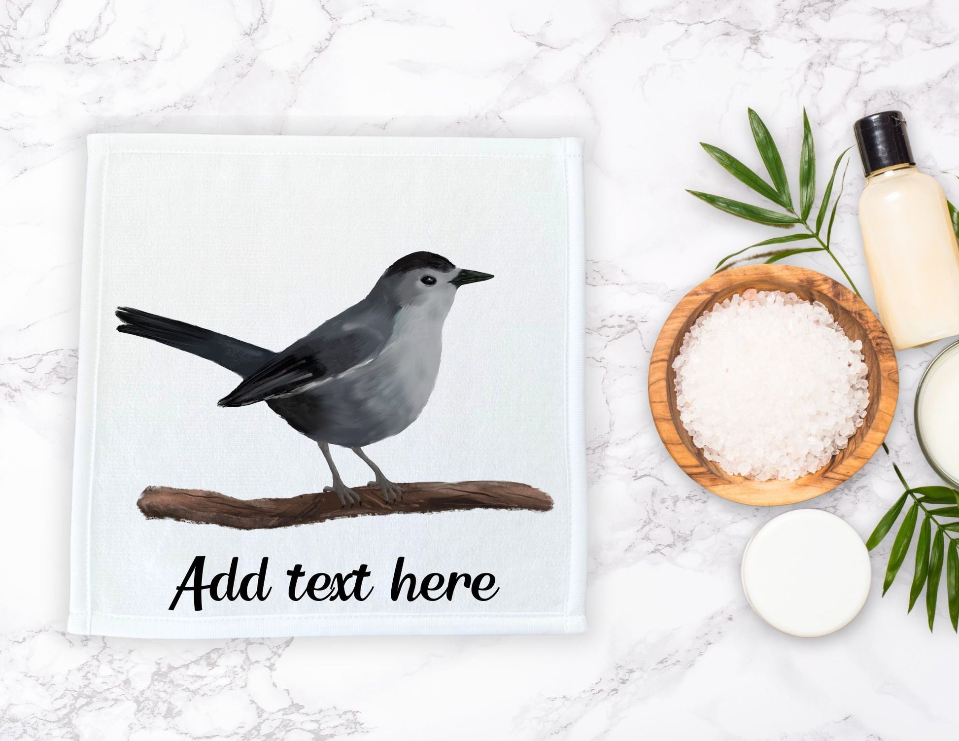 Gray Catbird Bird Washcloth - MerikaArt