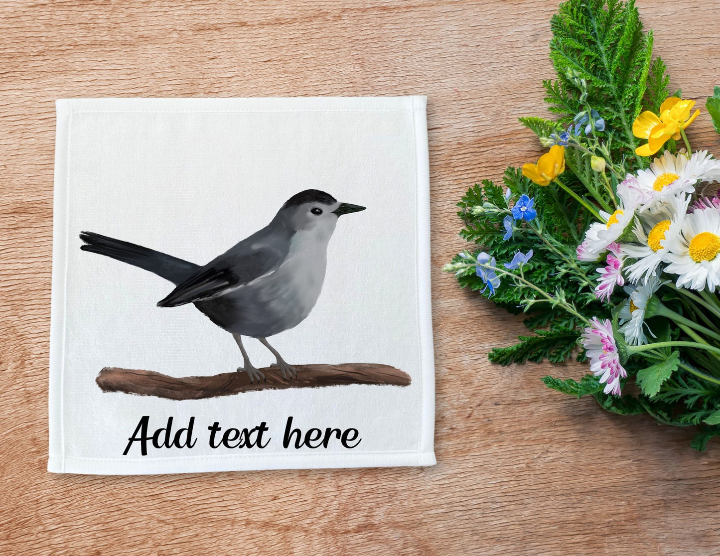 Gray Catbird Bird Washcloth - MerikaArt