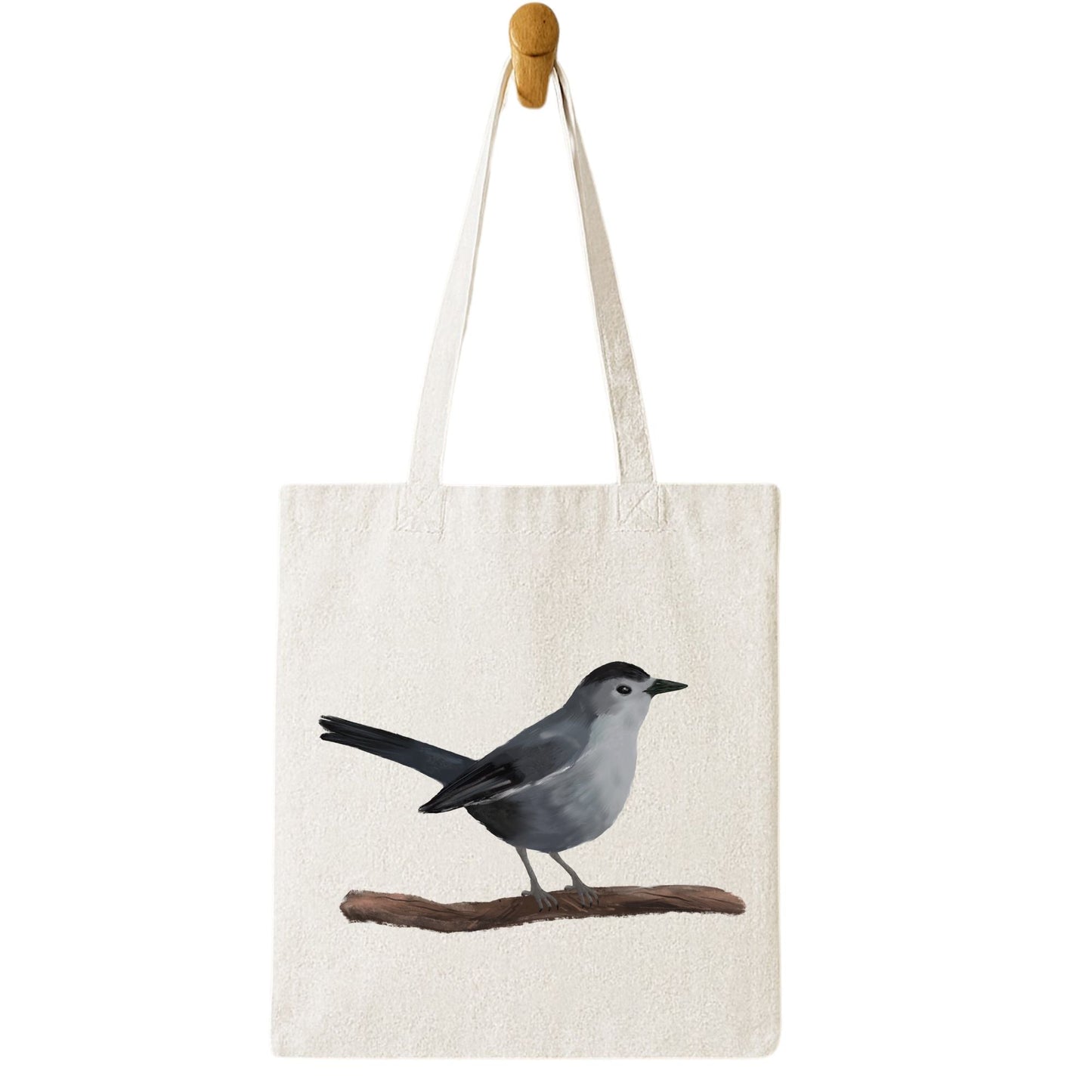Gray Catbird Canvas Tote Bag - MerikaArt