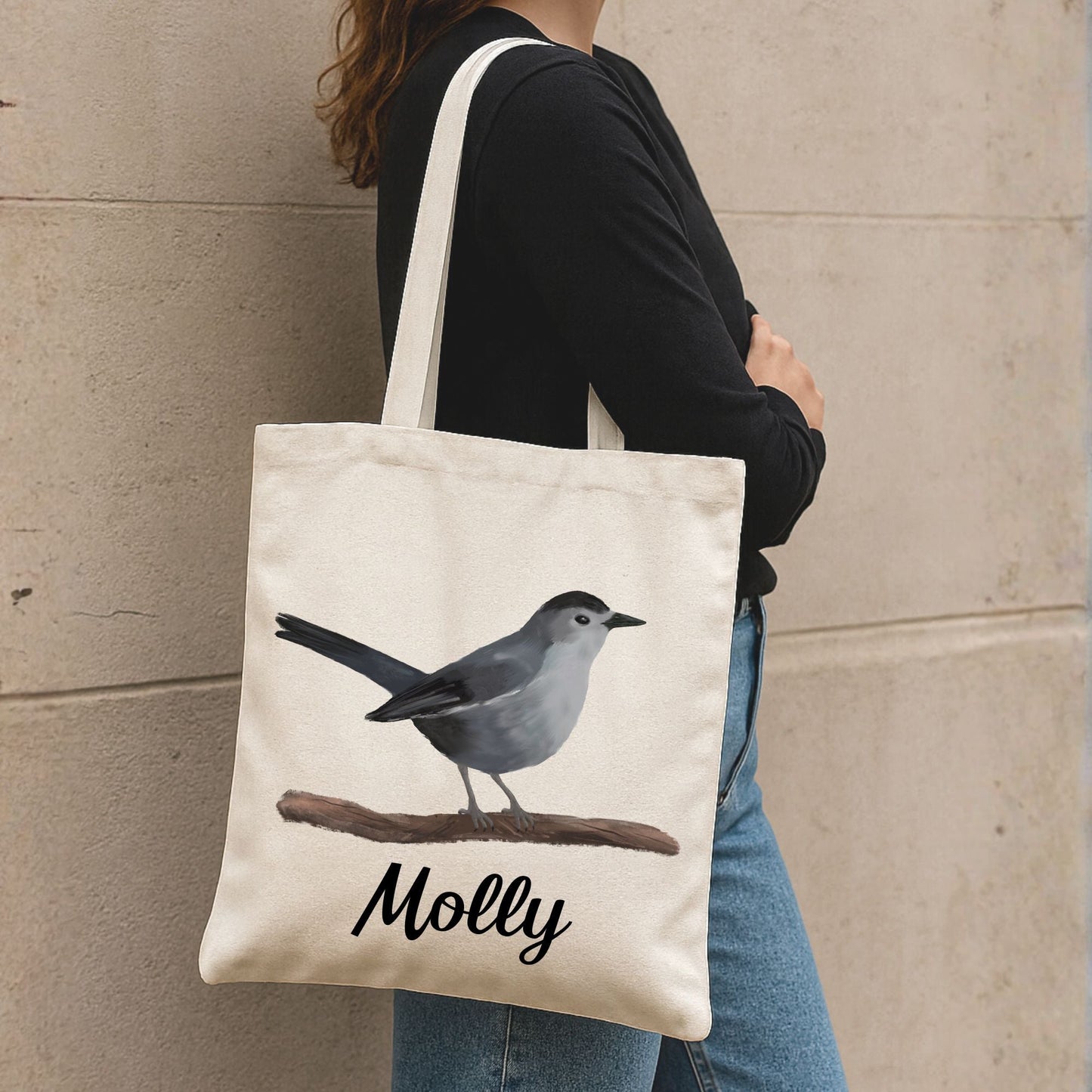 Gray Catbird Canvas Tote Bag - MerikaArt