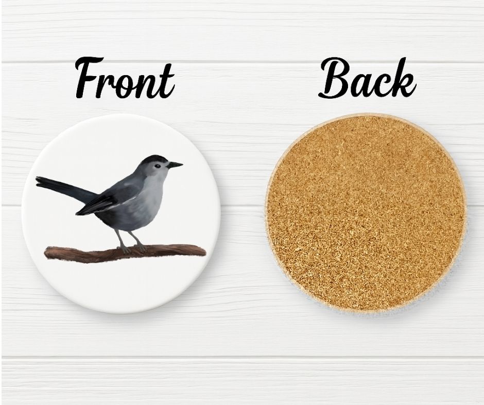 Gray Catbird Ceramic Coaster - MerikaArt