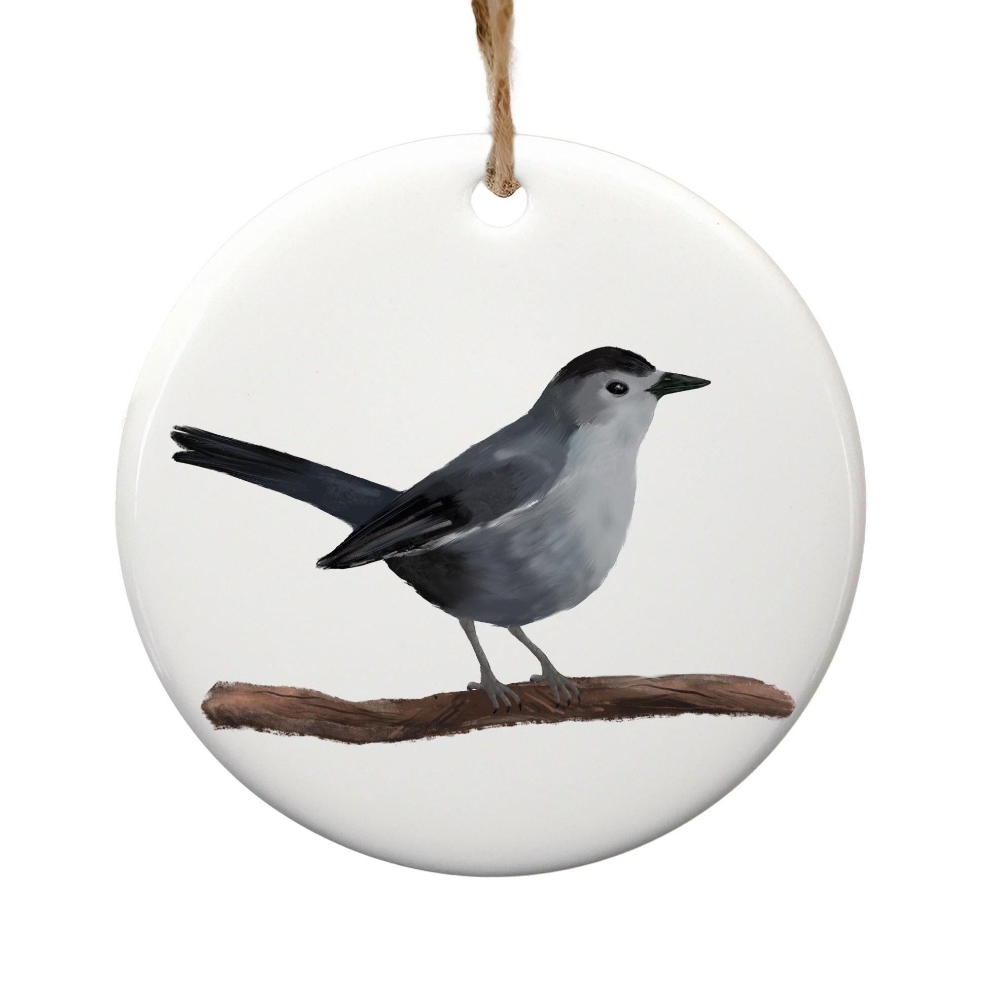 Gray Catbird Ceramic Ornament - MerikaArt
