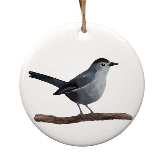 Gray Catbird Ceramic Ornament - MerikaArt