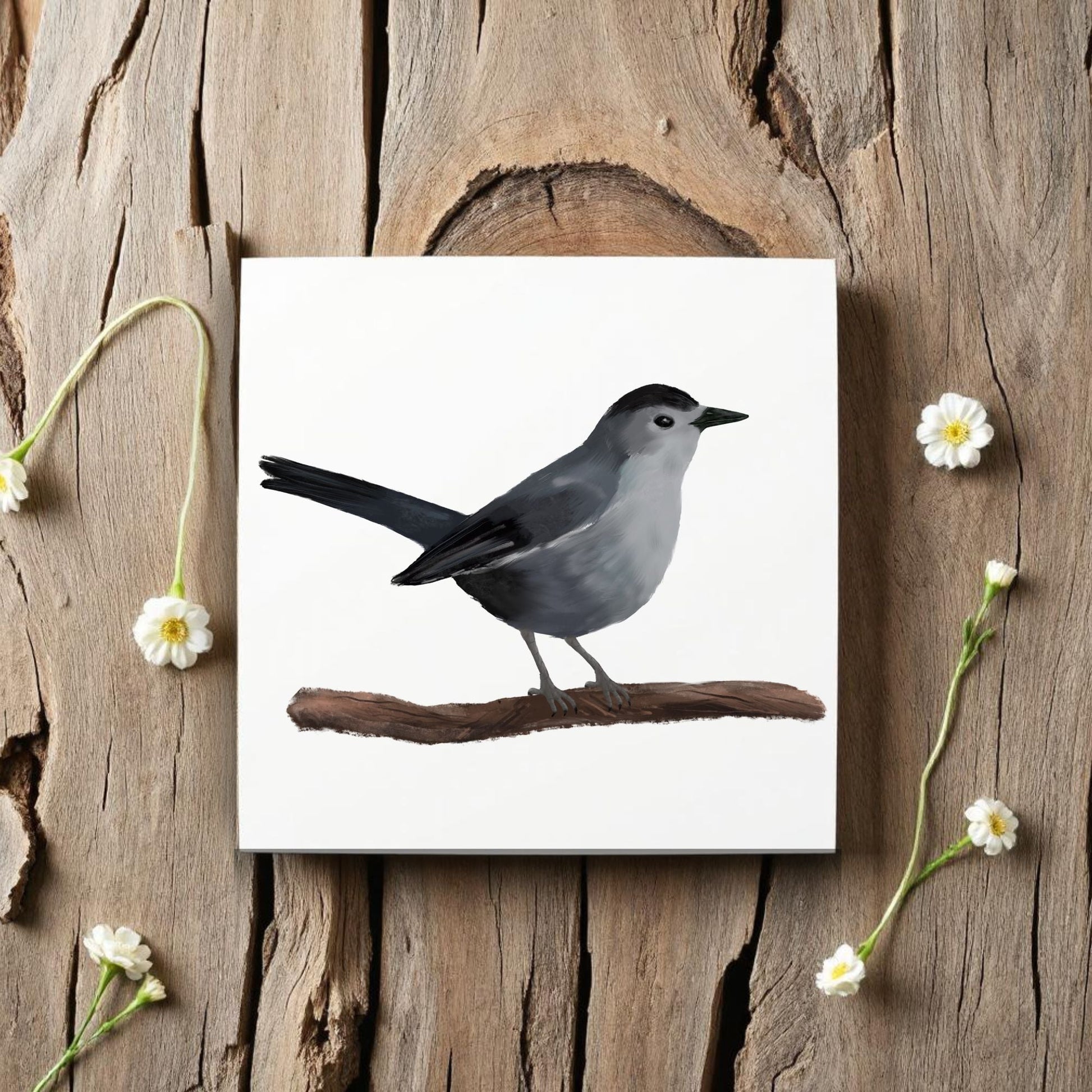 Gray Catbird Ceramic Tile - MerikaArt