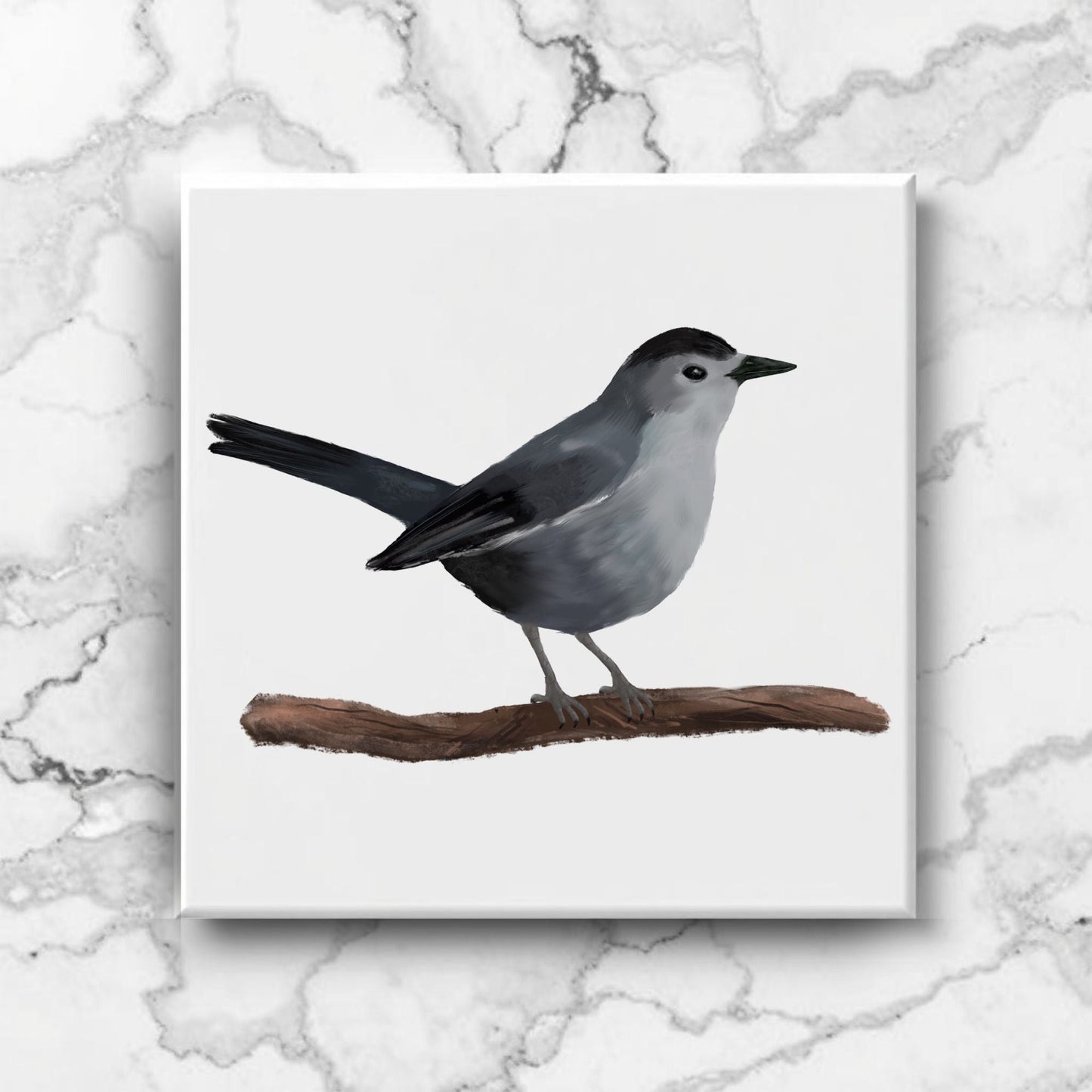 Gray Catbird Ceramic Tile - MerikaArt