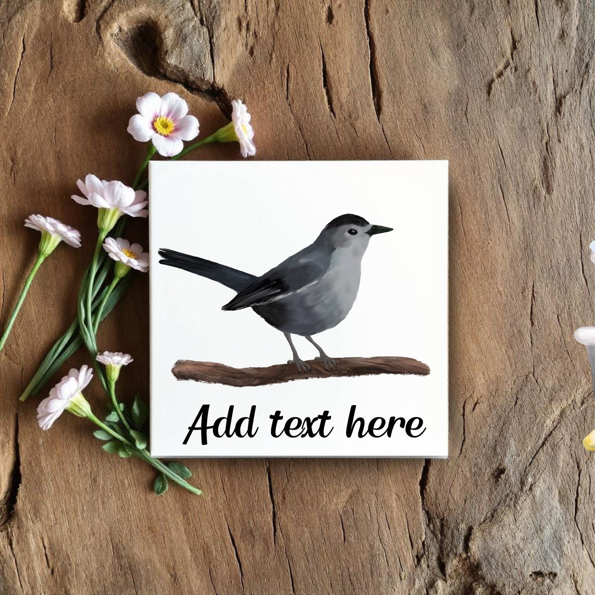 Gray Catbird Ceramic Tile - MerikaArt