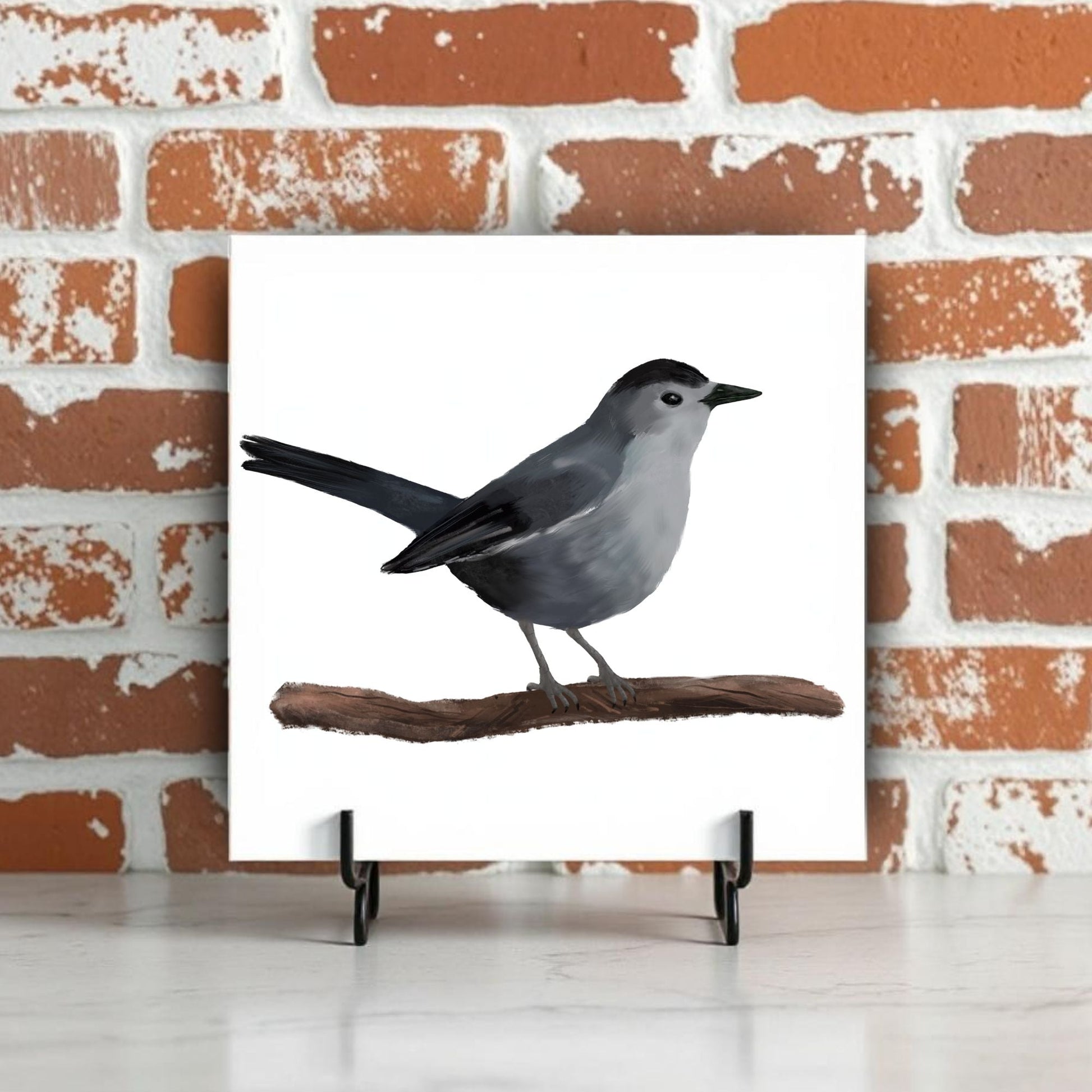 Gray Catbird Ceramic Tile - MerikaArt