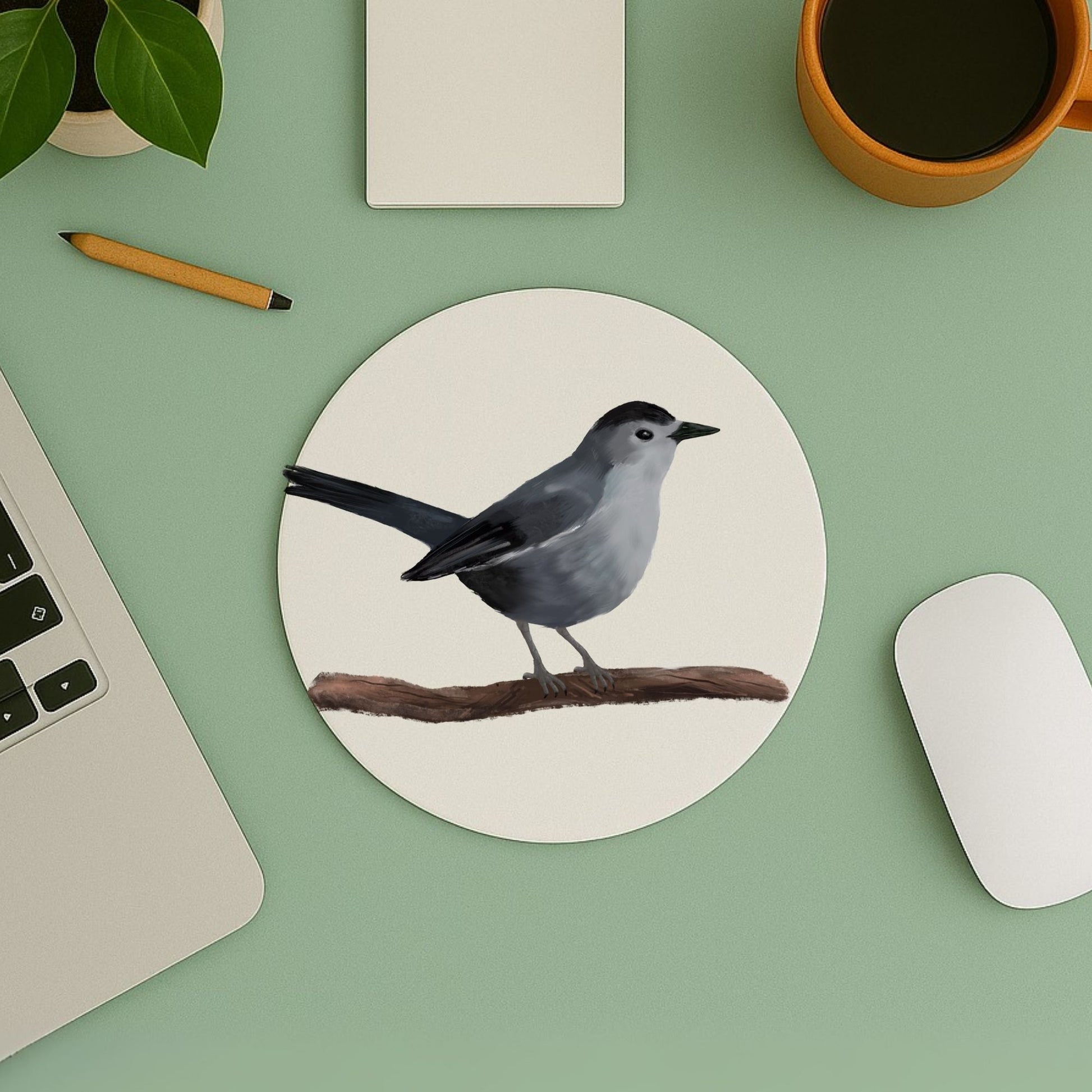 Gray Catbird Mousepad - MerikaArt