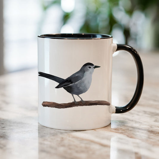 Gray Catbird Mug with Artistic Illustration - MerikaArt