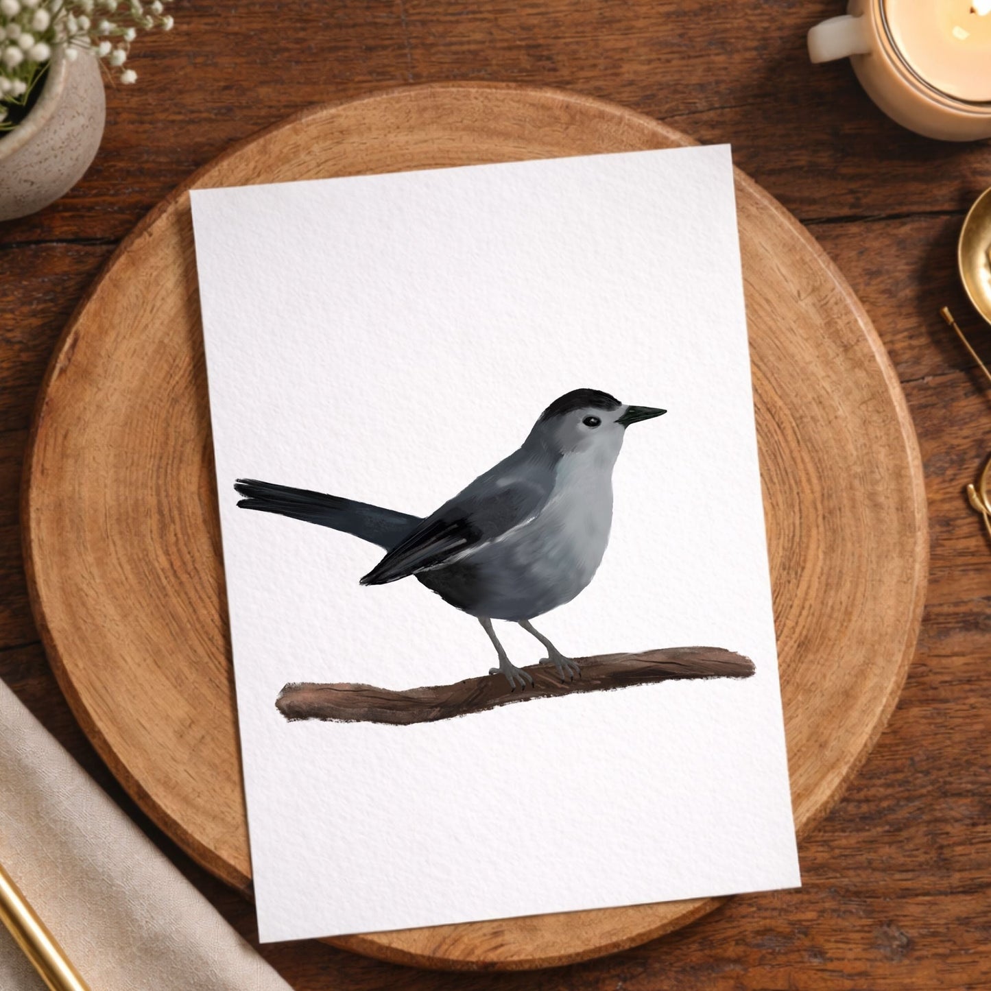 Gray Catbird Postcard - MerikaArt