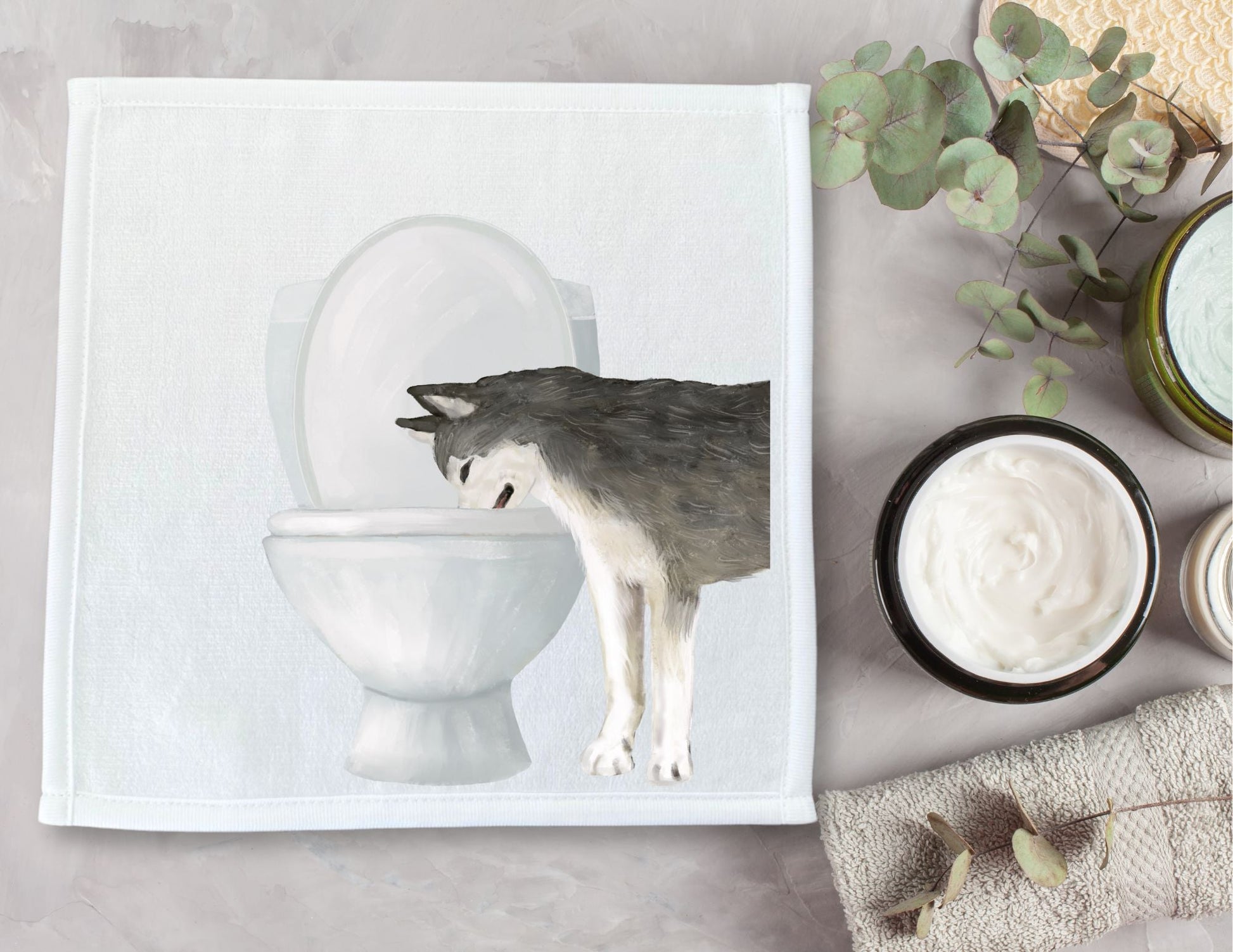 Gray Husky Toilet Washcloth - MerikaArt