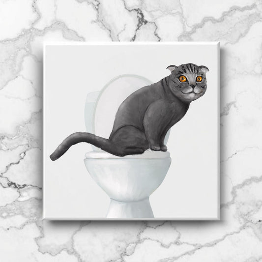 Gray Scottish Fold Bathroom Ceramic Tile - MerikaArt