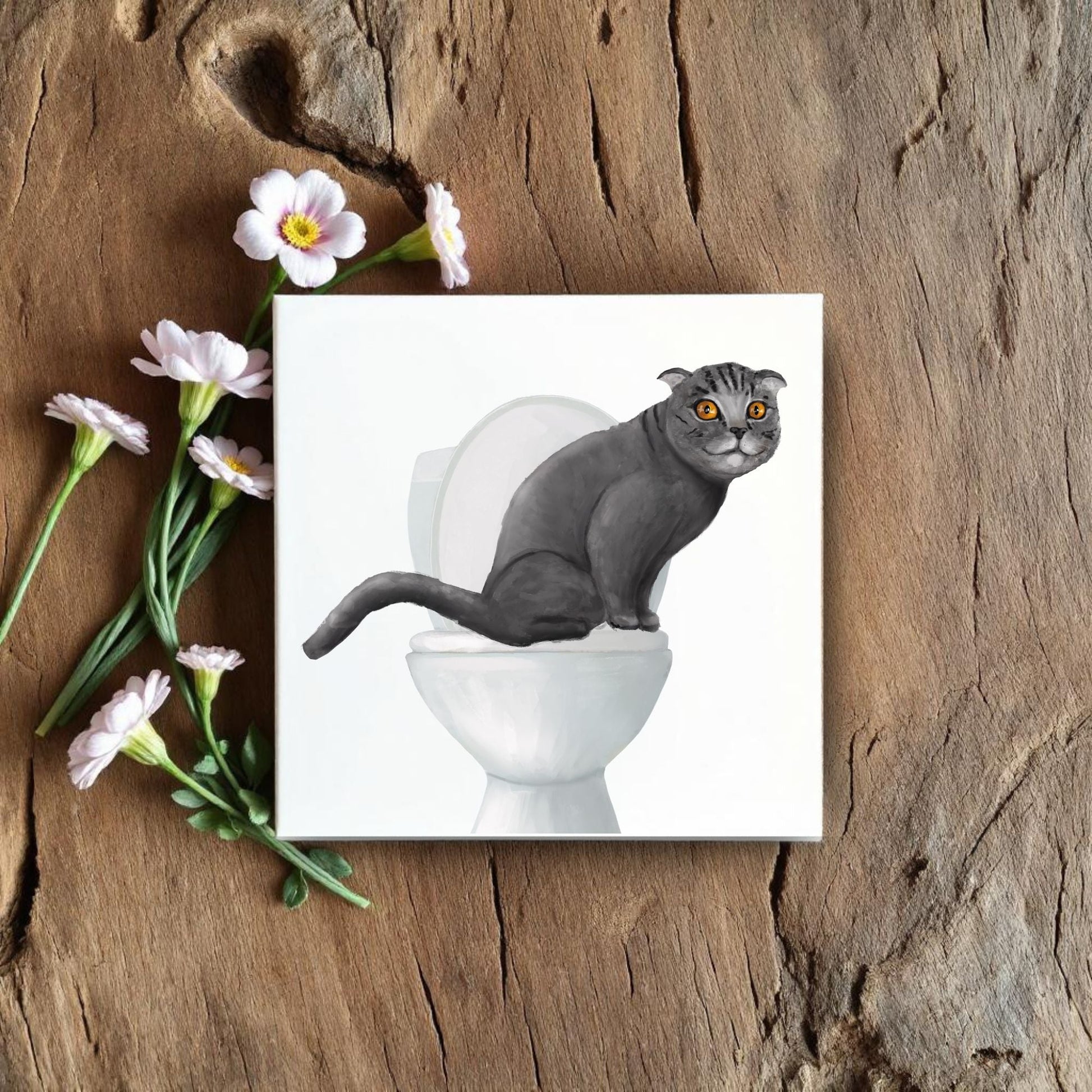 Gray Scottish Fold Bathroom Ceramic Tile - MerikaArt