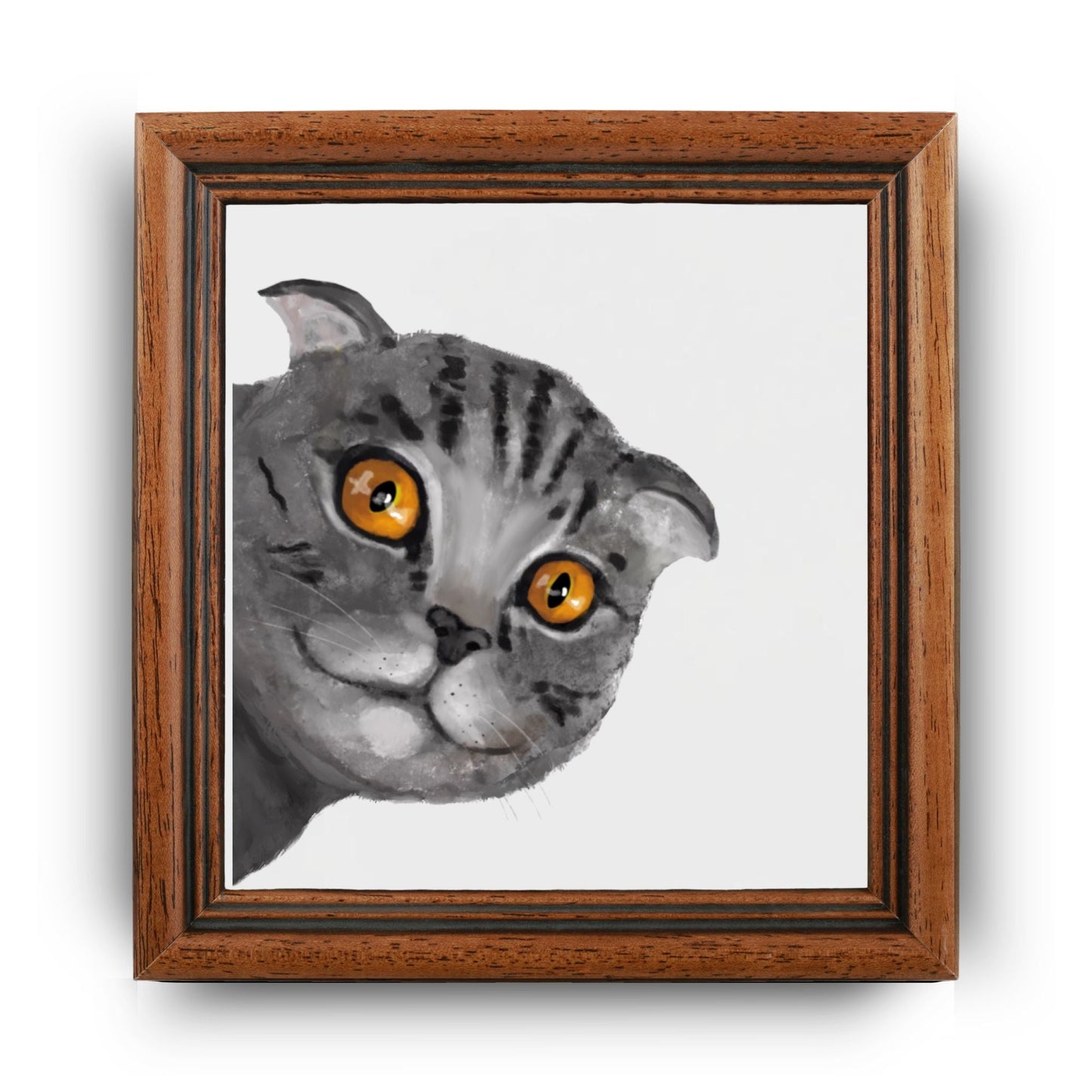 Gray Scottish Fold Cat Ceramic Tile - MerikaArt