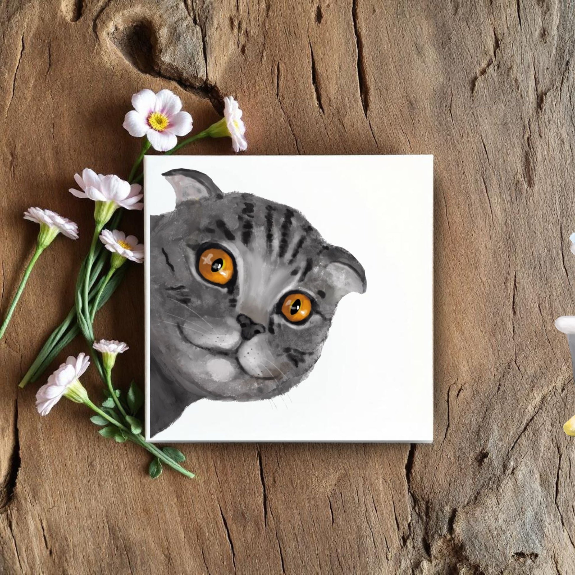 Gray Scottish Fold Cat Ceramic Tile - MerikaArt