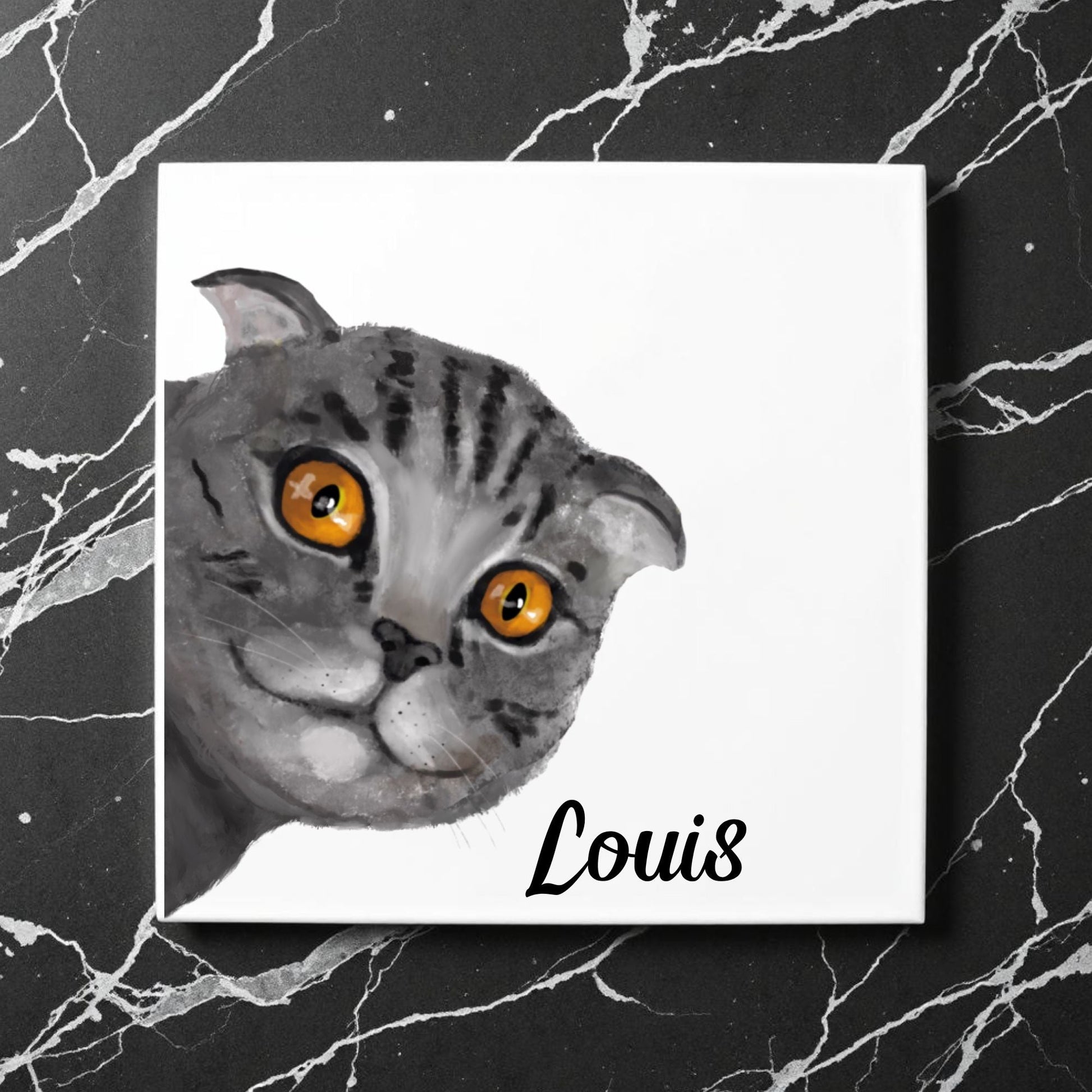 Gray Scottish Fold Cat Ceramic Tile - MerikaArt