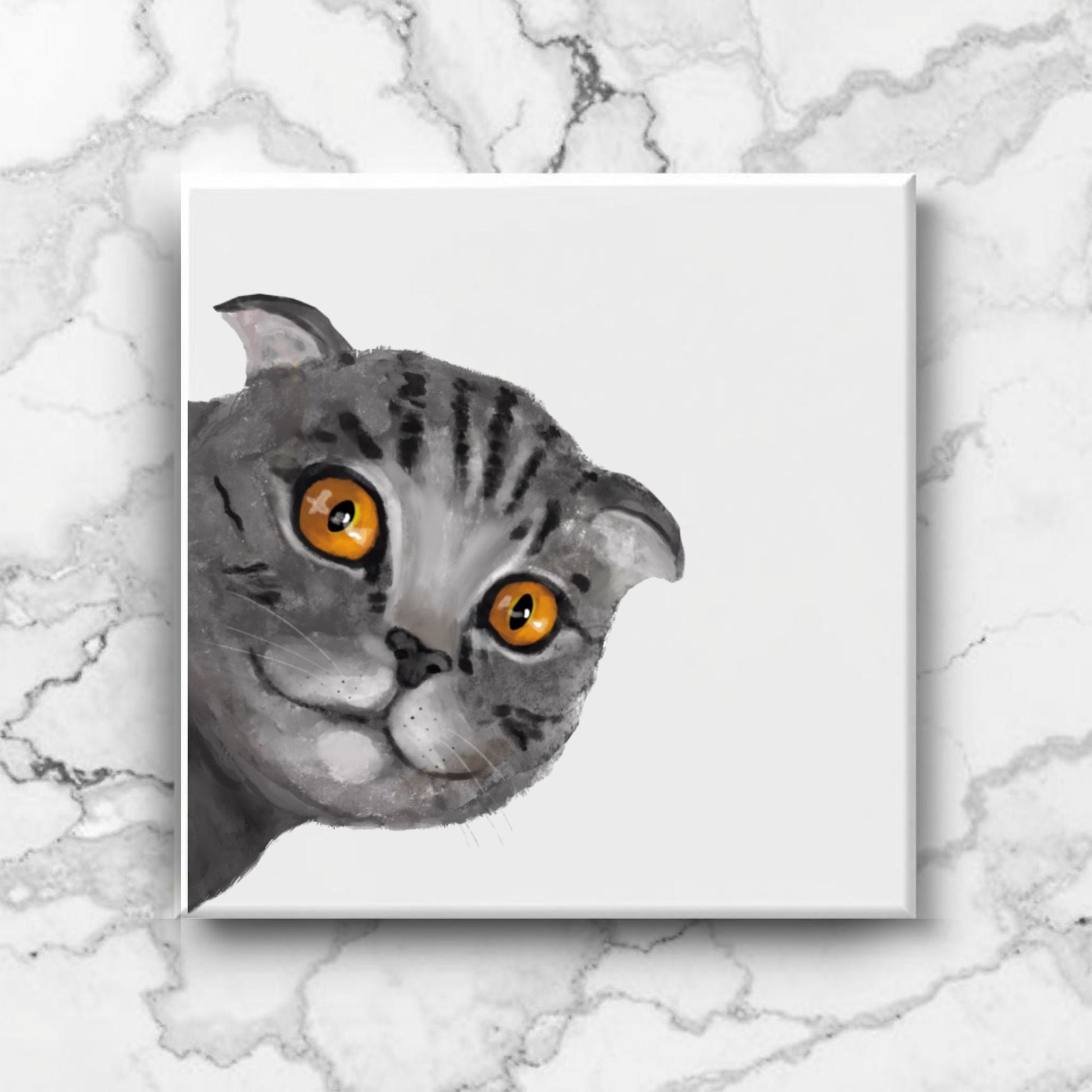 Gray Scottish Fold Cat Ceramic Tile - MerikaArt