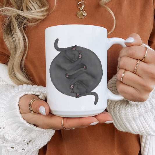 Gray Sleeping Cats Mug - MerikaArt