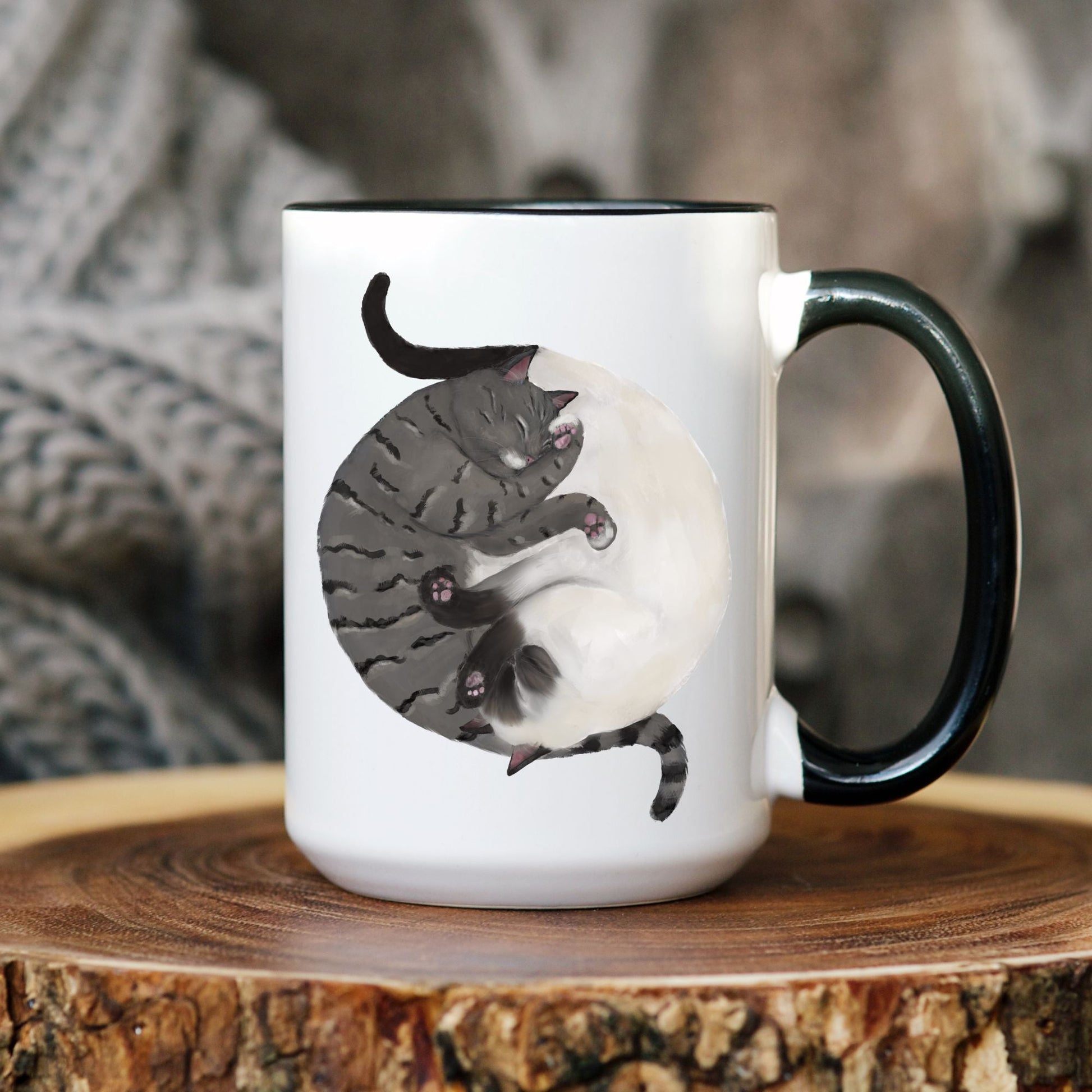Gray Tabby and Siamese Sleeping Cats Mug - MerikaArt