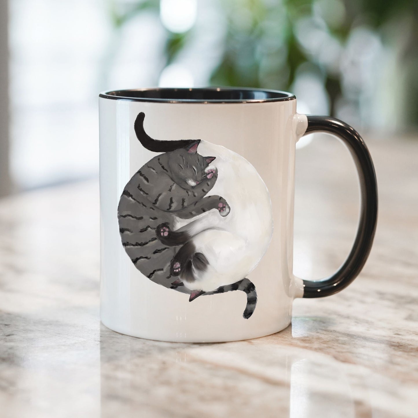 Gray Tabby and Siamese Sleeping Cats Mug - MerikaArt