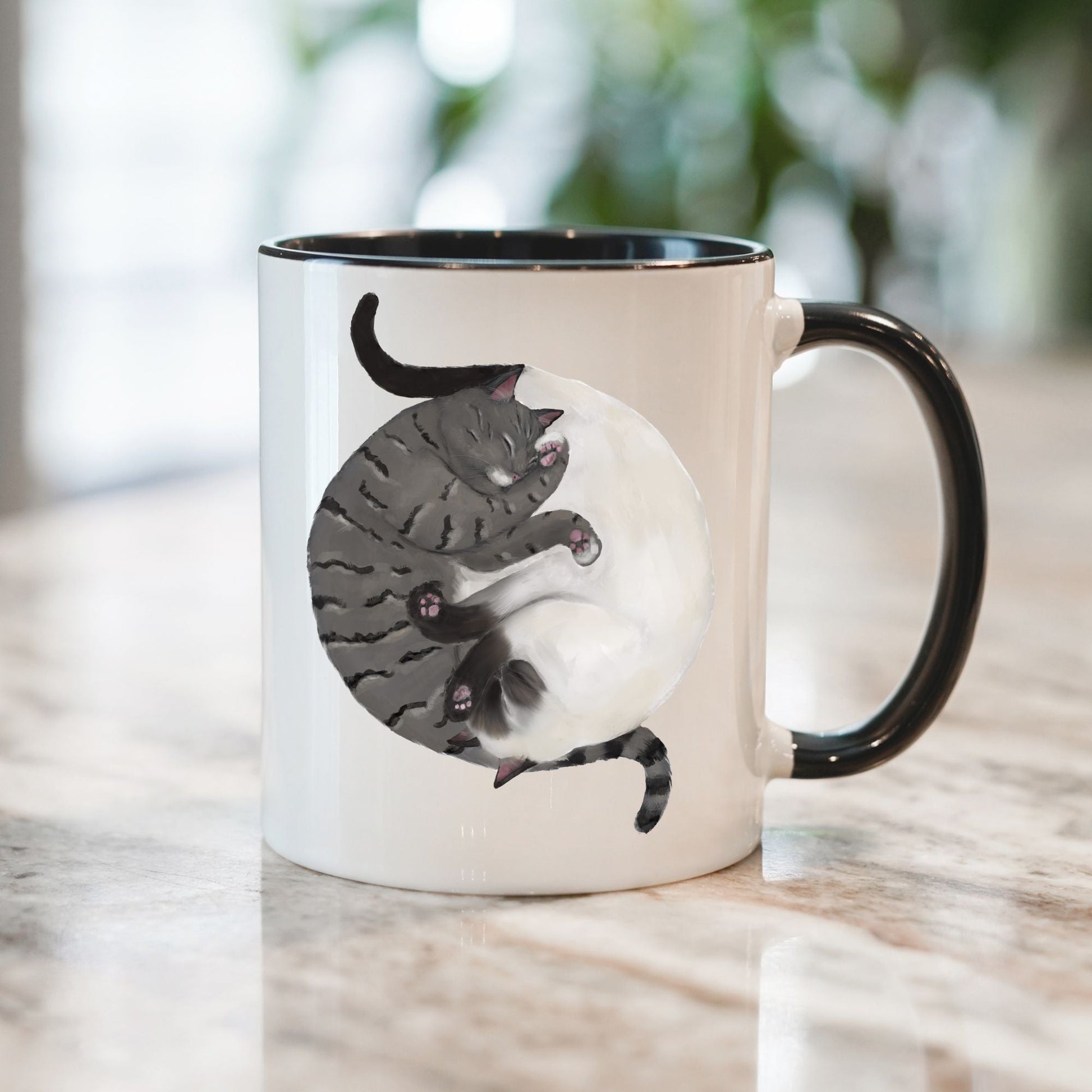 Gray Tabby and Siamese Sleeping Cats Mug - MerikaArt
