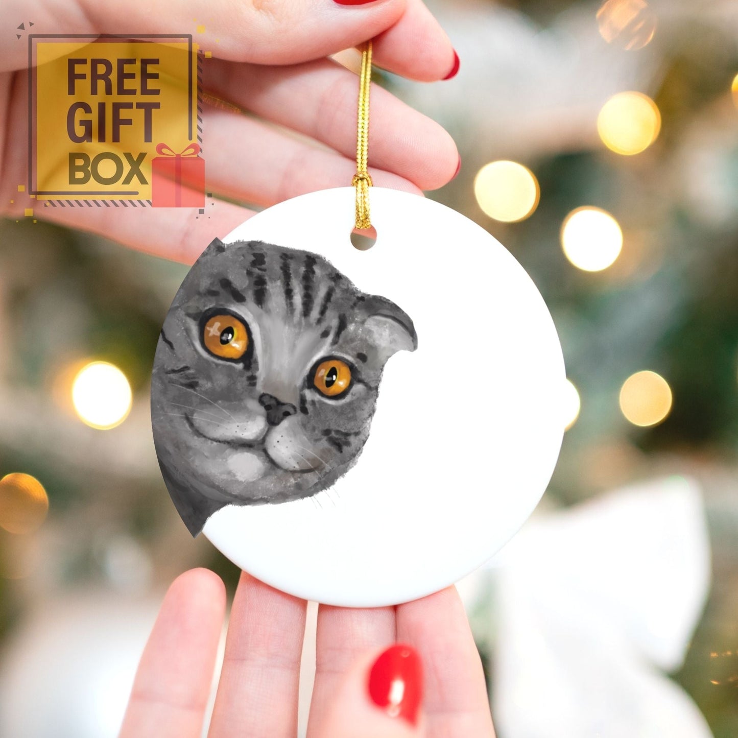 Gray Tabby Cat Ceramic Ornament - MerikaArt