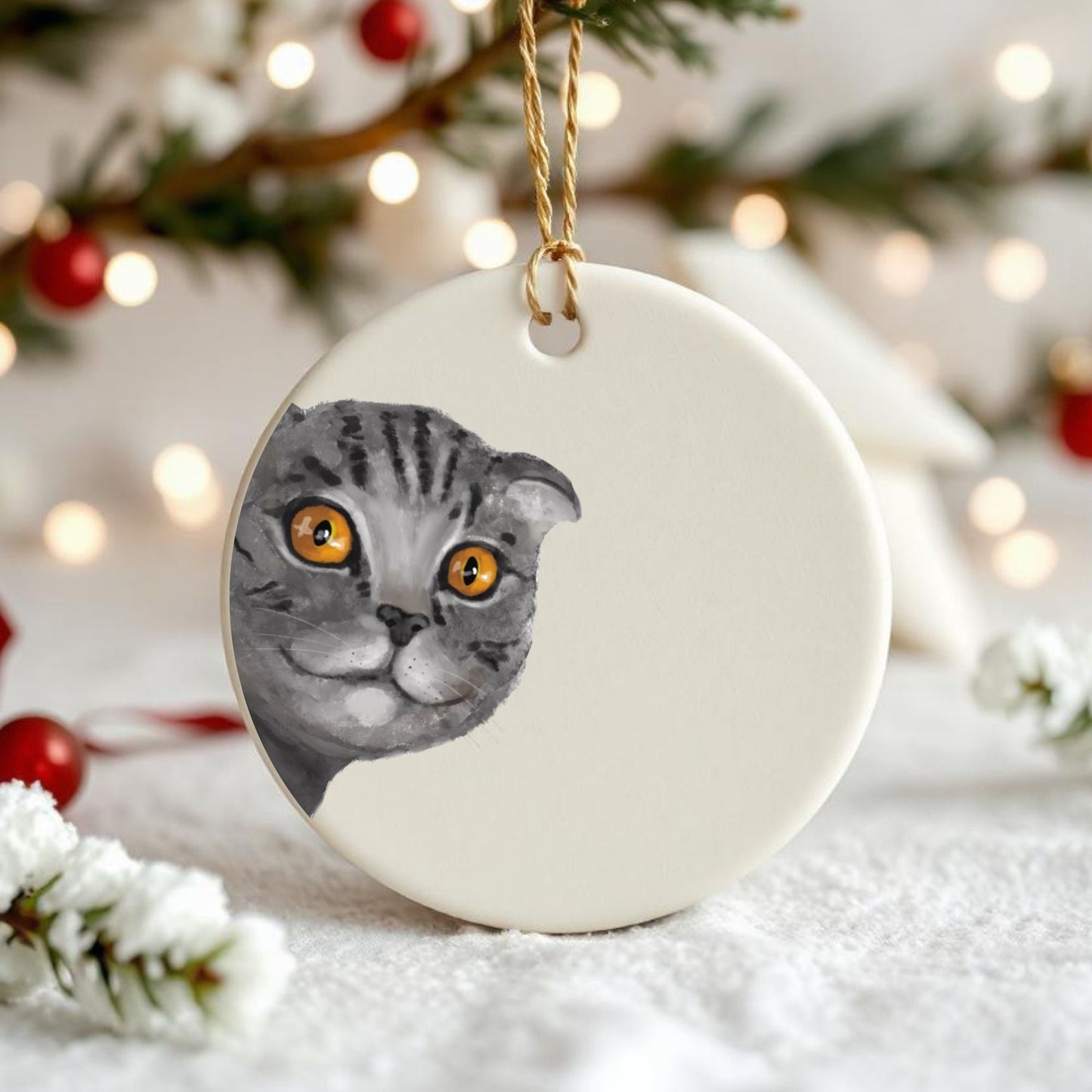Gray Tabby Cat Ceramic Ornament - MerikaArt