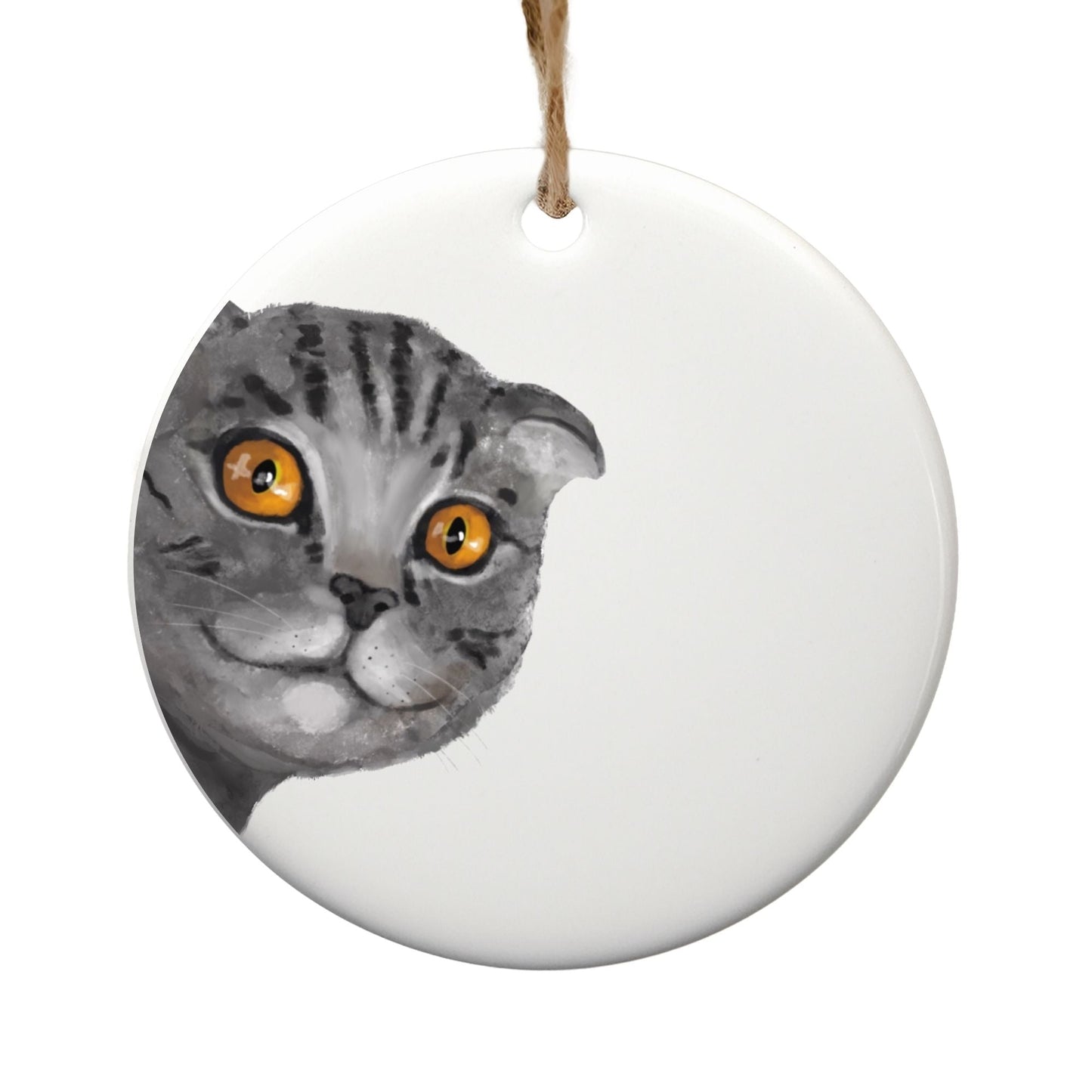 Gray Tabby Cat Ceramic Ornament - MerikaArt