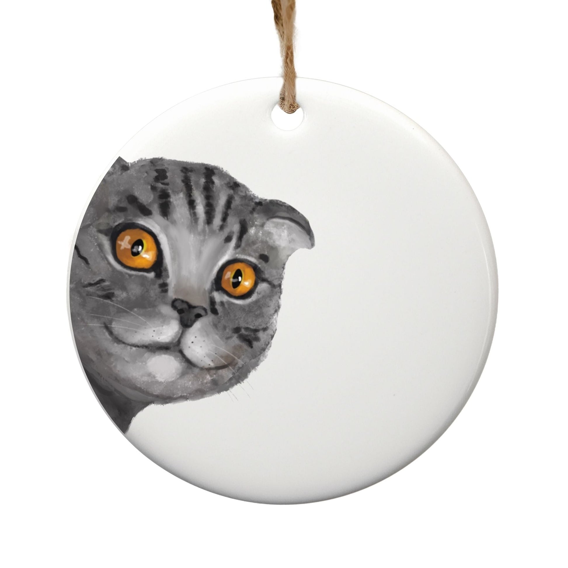 Gray Tabby Cat Ceramic Ornament - MerikaArt