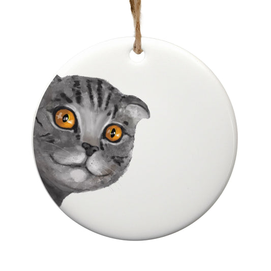 Gray Tabby Cat Ceramic Ornament - MerikaArt