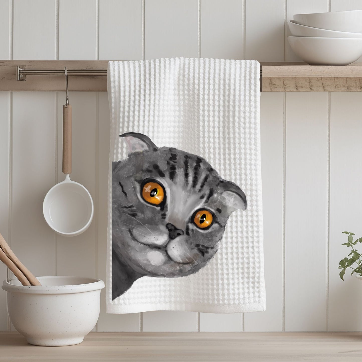 Gray Tabby Cat Kitchen Towel - MerikaArt