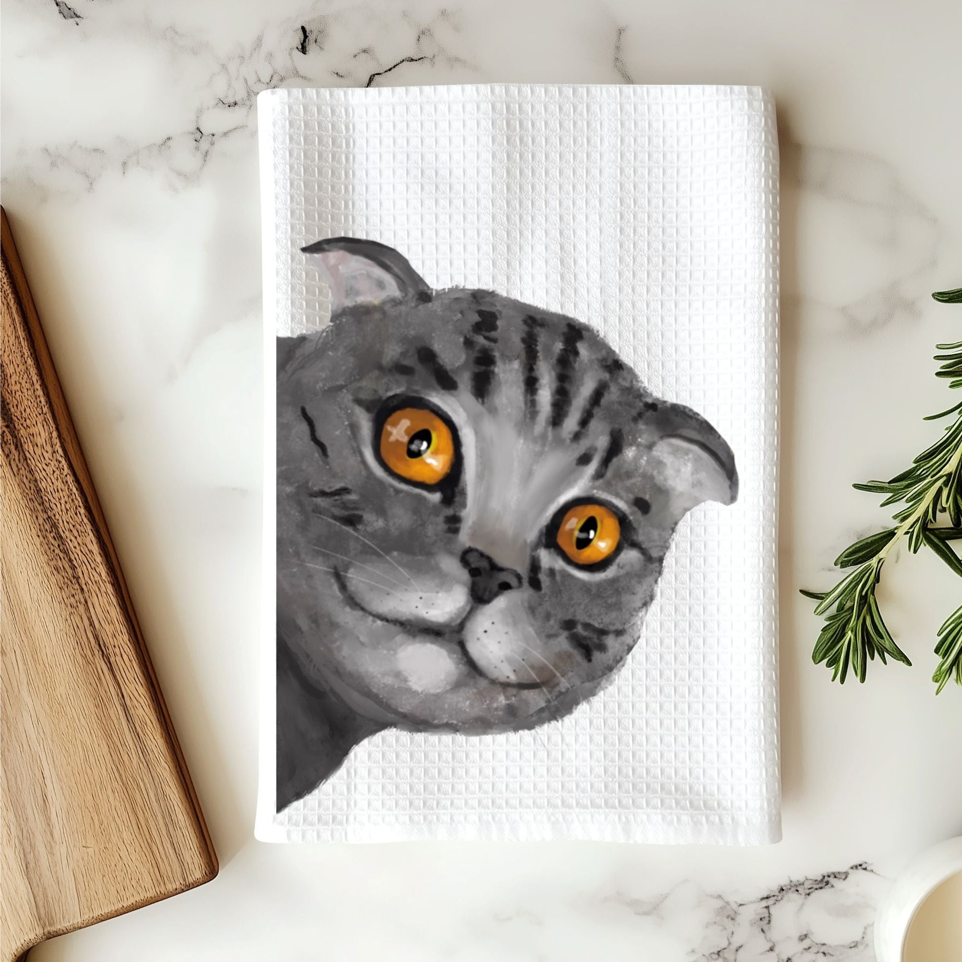 Gray Tabby Cat Kitchen Towel - MerikaArt
