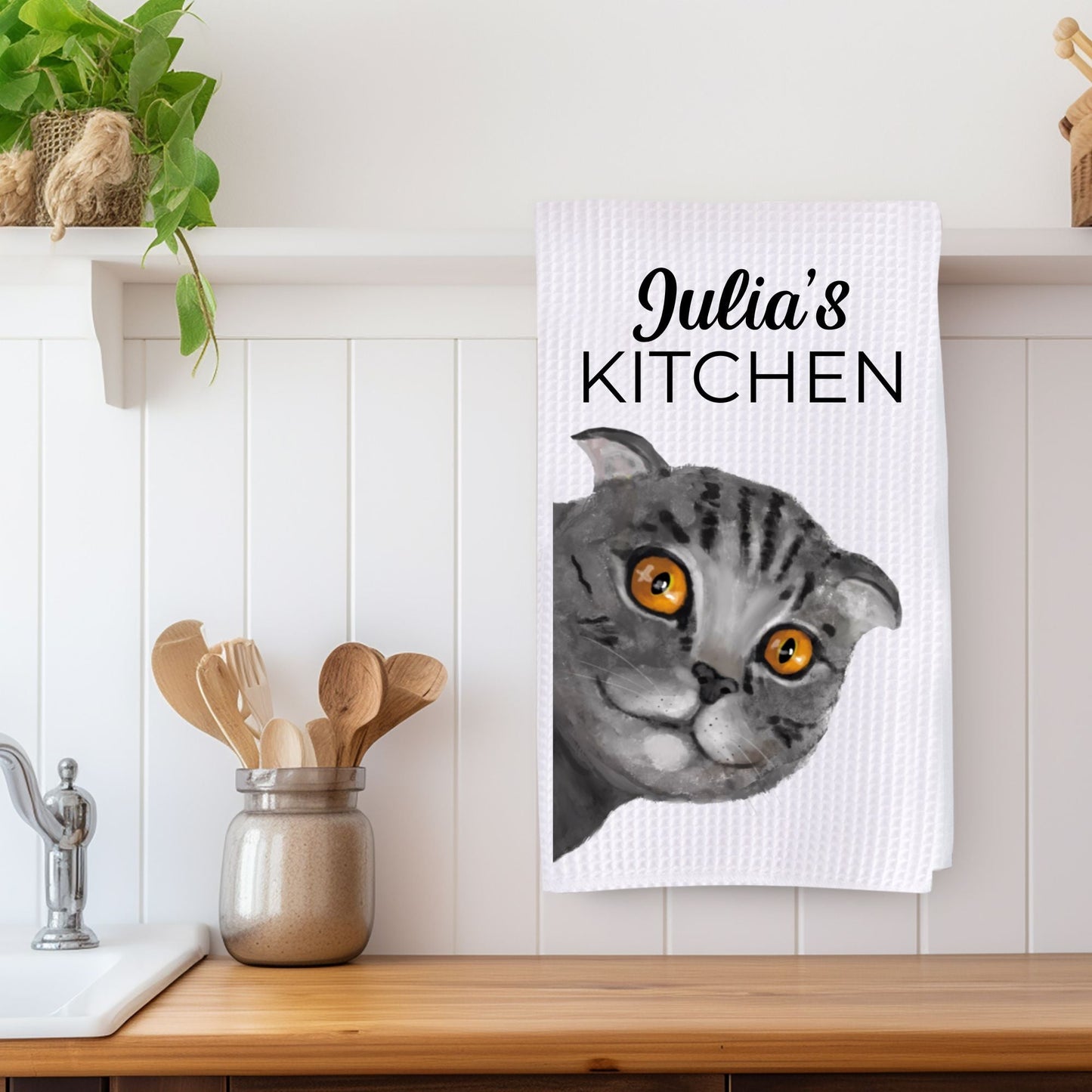 Gray Tabby Cat Kitchen Towel - MerikaArt