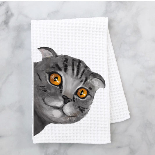Gray Tabby Cat Kitchen Towel - MerikaArt