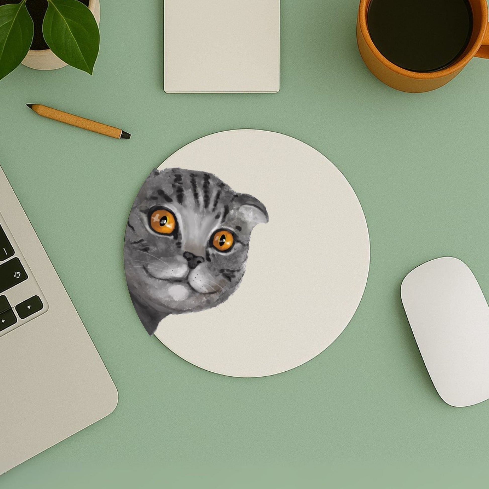 Gray Tabby Cat Mousepad - MerikaArt