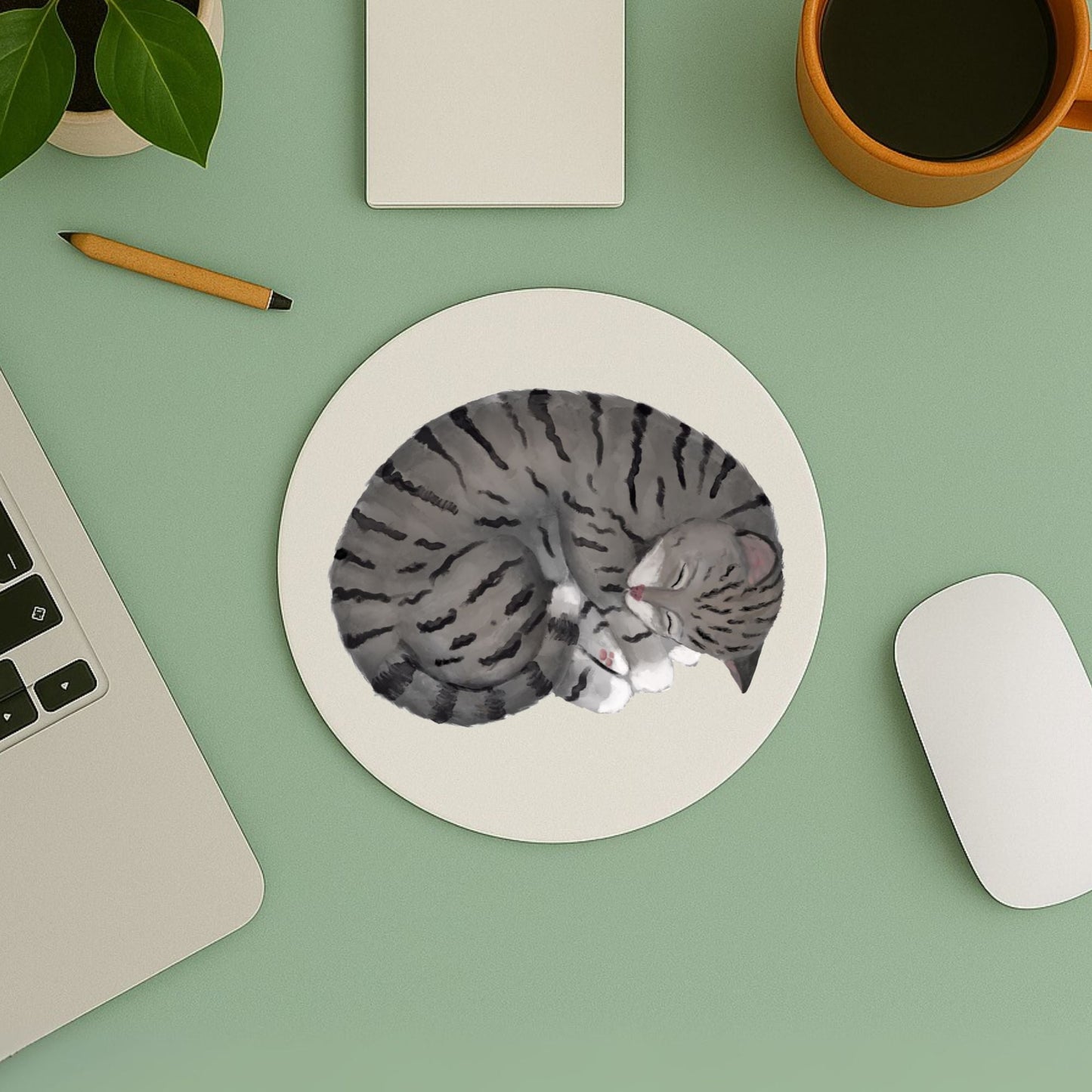 Gray Tabby Cat Mousepad - MerikaArt