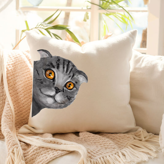 Gray Tabby Cat Pillow - MerikaArt