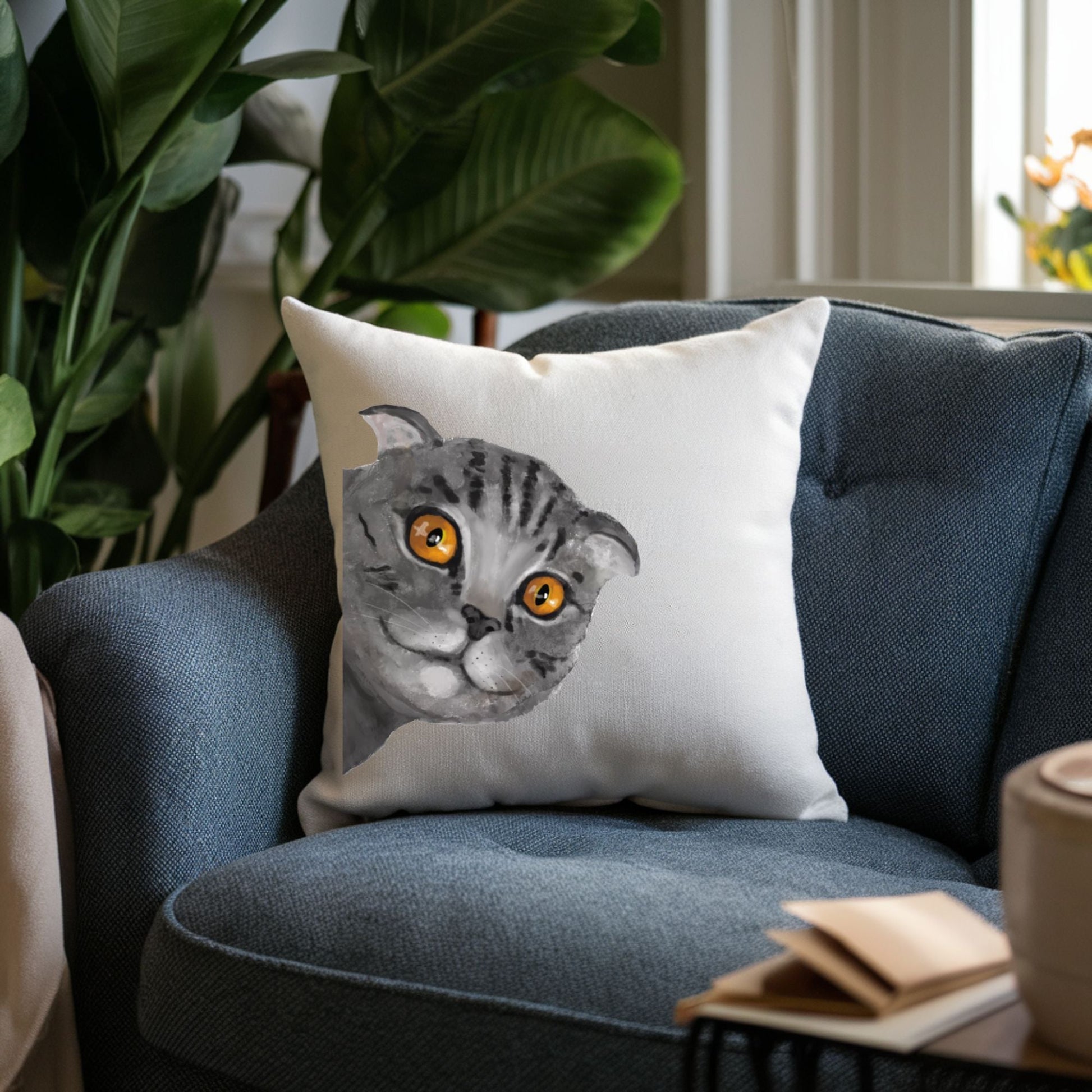 Gray Tabby Cat Pillow - MerikaArt