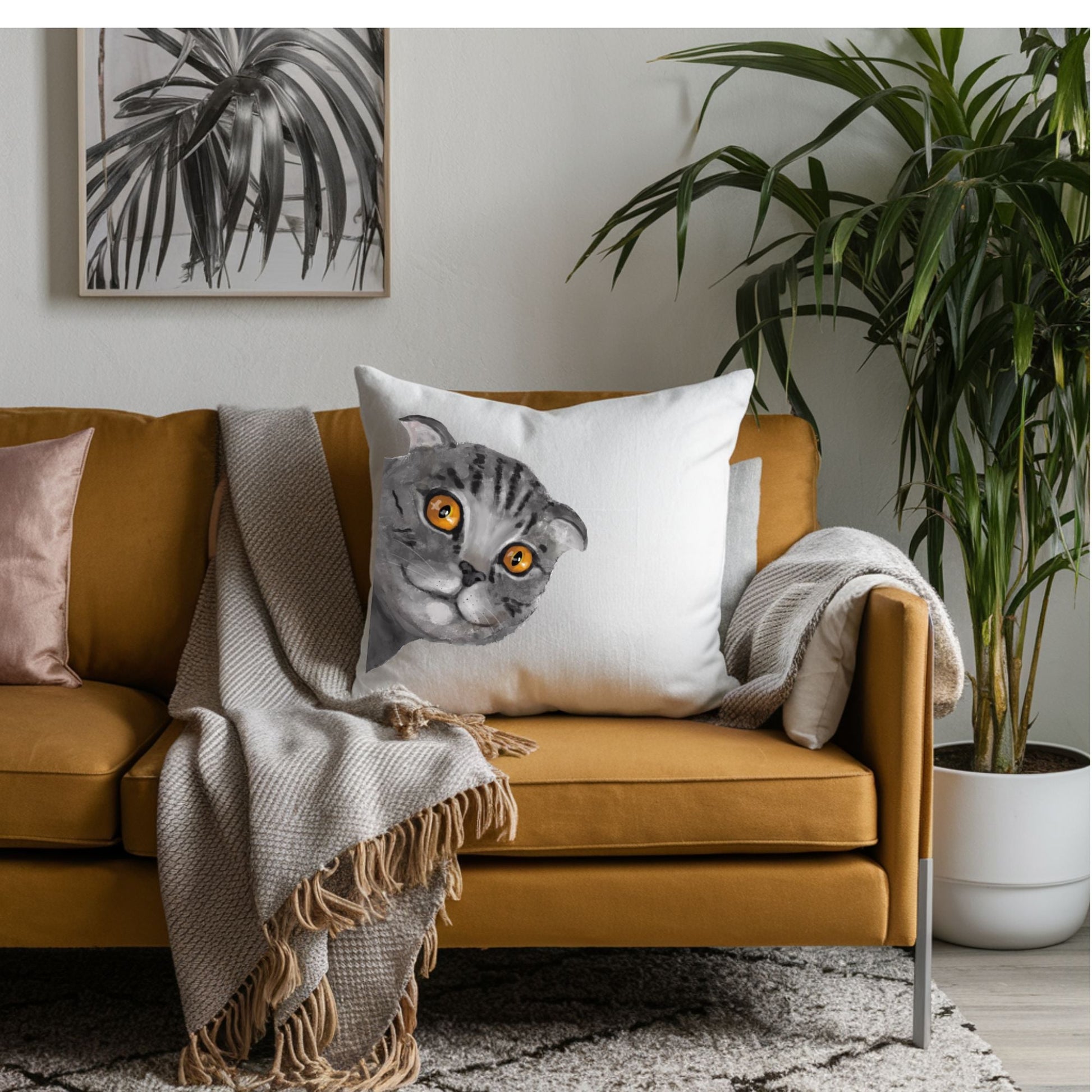 Gray Tabby Cat Pillow - MerikaArt