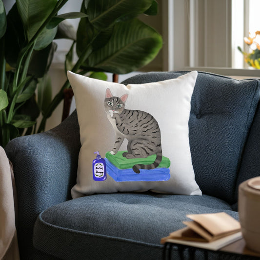 Gray Tabby Cat Pillow - MerikaArt